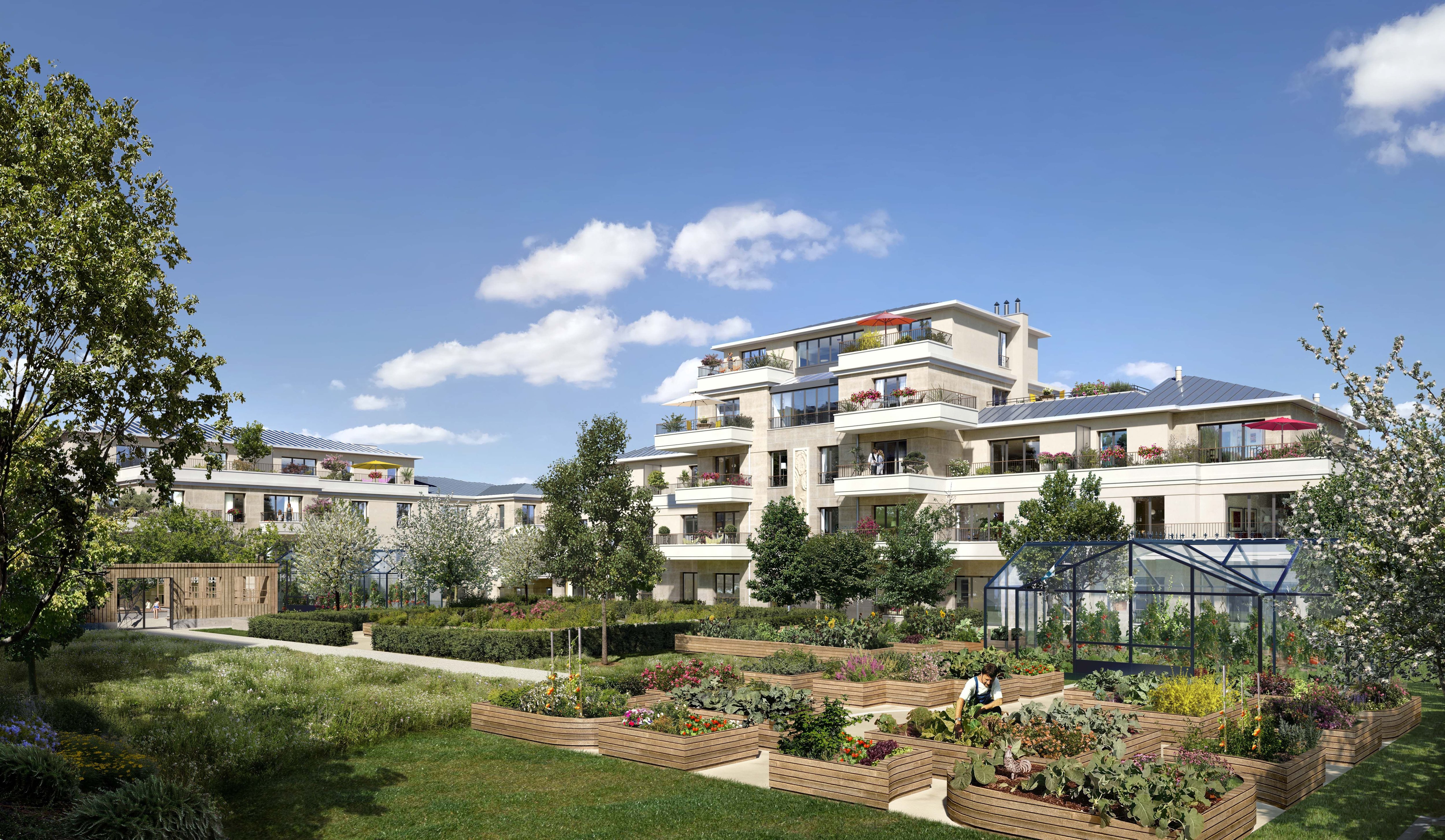 A Saint-Maur-des-Fossés, les 197 logements du Domaine de Condé s'articulent autour d'un jardin de 2000 m2 et de parcelles de potager. Prix moyen : autour de 8458 euros/m2. DR