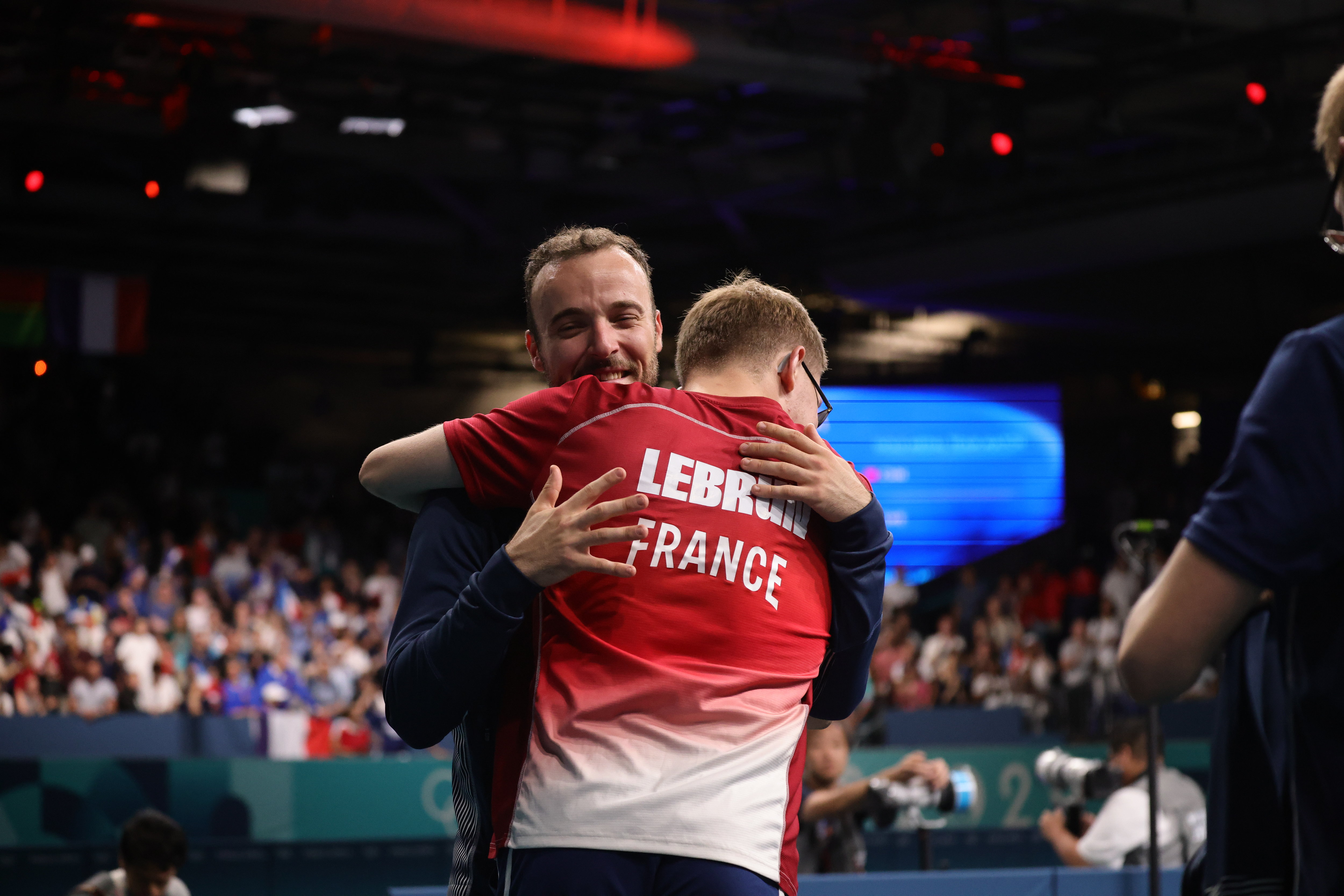 Simon Gauzy a vécu une intense émotion après la victoire des Français en petite finale face au Japon. LP/Olivier Arandel