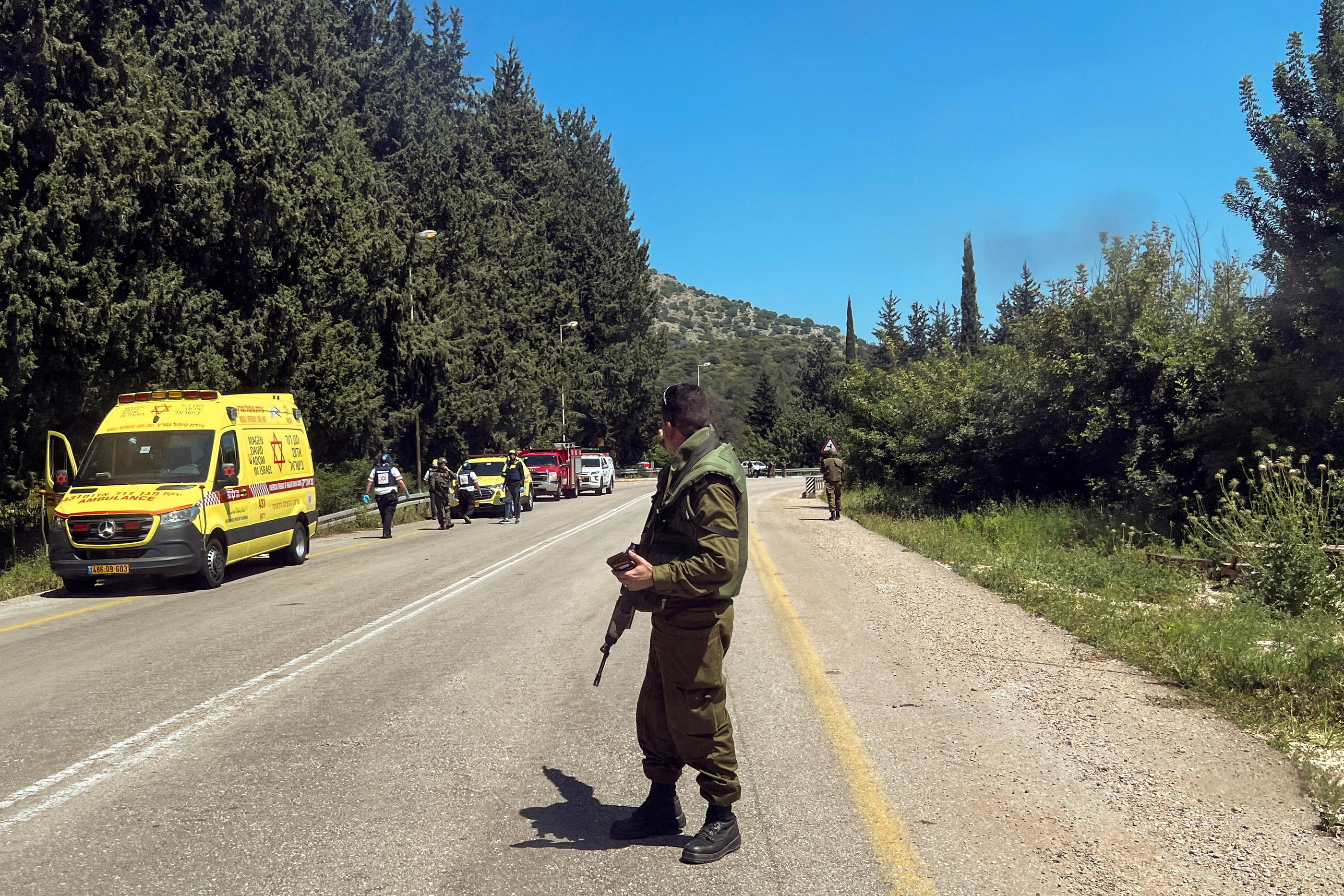 Quatorze personnes ont été blessées mercredi dans le nord d'Israël, dans le village d'Arab al-Aramshe, dans une frappe revendiquée par le Hezbollah libanais. Reuters/Avi Ohayon
