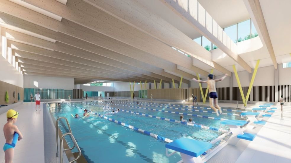 La piscine Belliard (Paris XVIIIe), d'une capacité de 525 baigneurs, aura deux bassins, un premier de 25 m et six couloirs, puis un autre d’apprentissage de 10 x 15 m. (Visuels de l'agence d’architecture Bourgueil et Rouleau)