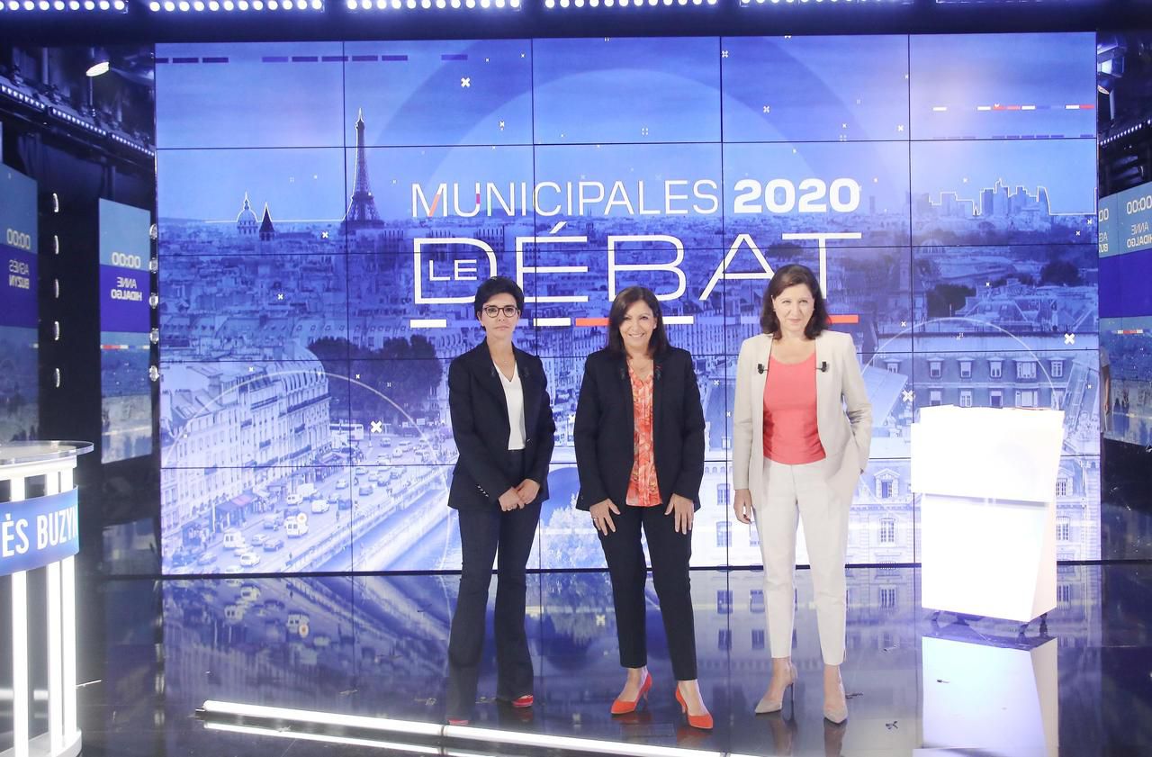 <b></b> Rachida Dati, Anne Hidalgo et Agnès Buzyn sur le plateau de BFM TV pour le dernier débat de la bataille de Paris à trois jours du second tour des municipales.
