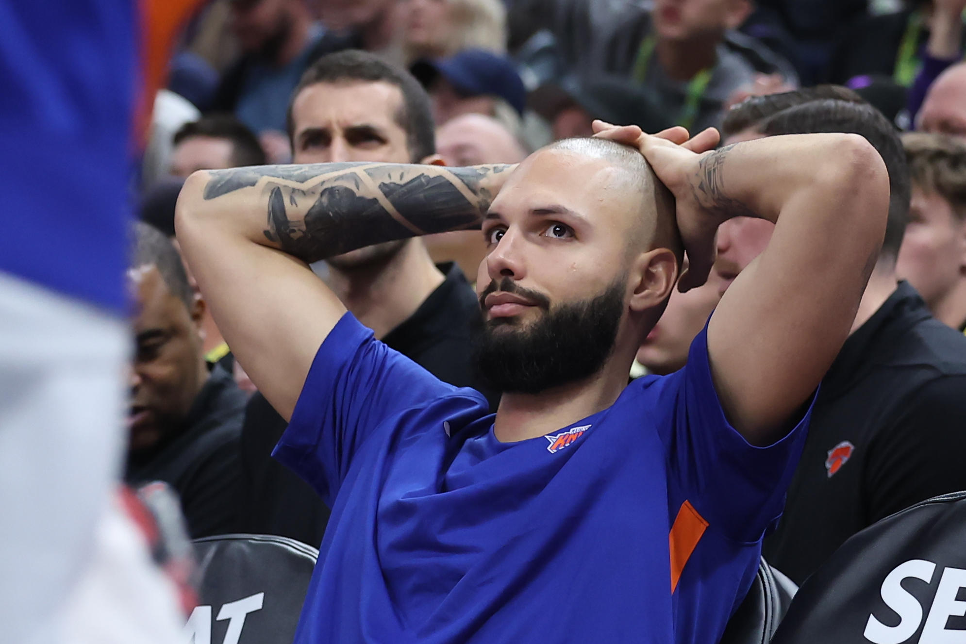Depuis novembre 2022, Evan Fournier passe le plus clair de son temps sur le banc des Knicks de New York. Il n'a pas joué un match complet depuis le début de la saison. Icon Sport/Rob Gray