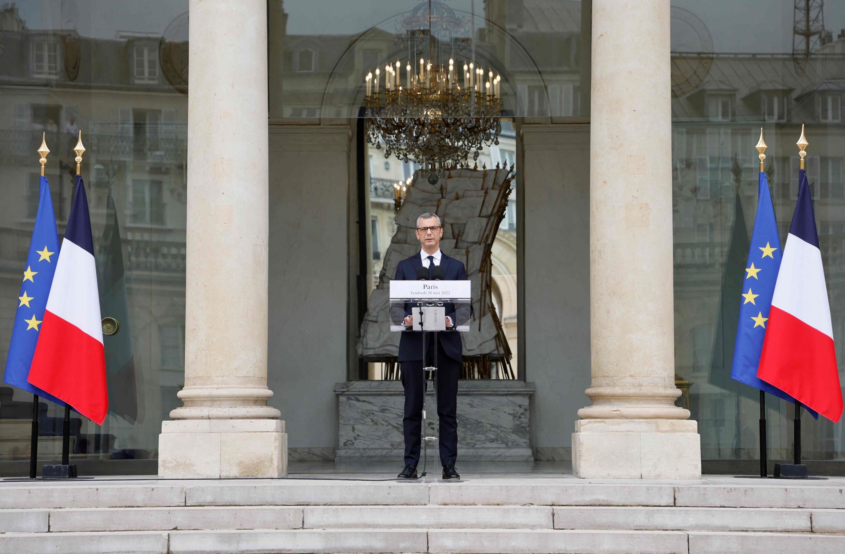 Paris, le 20 mai. Le secrétaire général de l'Élysée, Alexis Kohler, a annoncé la composition du gouvernement d'Élisabeth Borne. AFP/Ludovic Marin