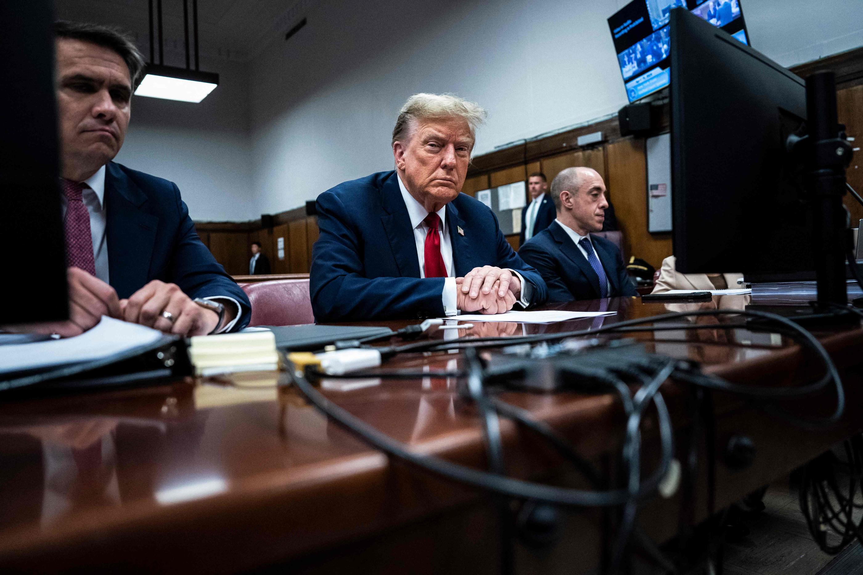 Donald Trump au premier jour de son procès à New York lundi 15 avril. AFP/Jabin Botsford