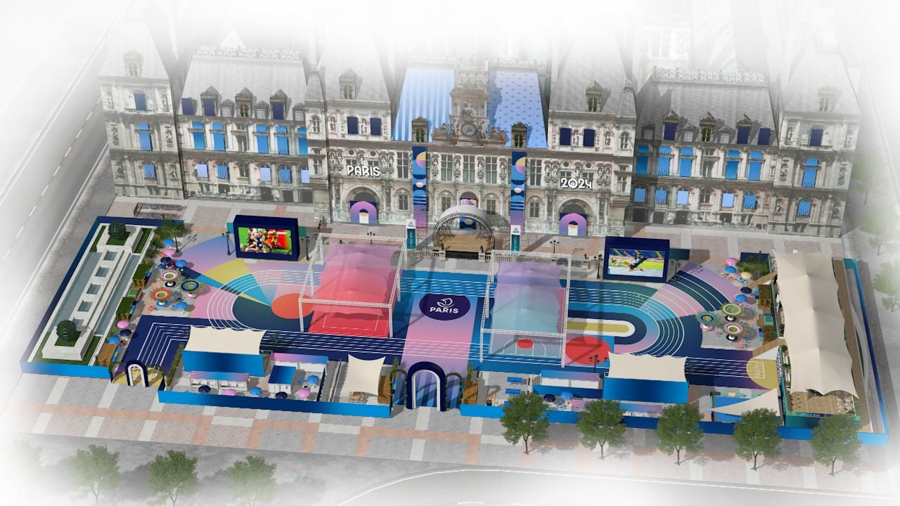 Le parvis de l'Hôtel de Ville sera l'une des 23 zones de festivités aménagées par la Ville de Paris. Visuel Oconnection pour Ville de Paris