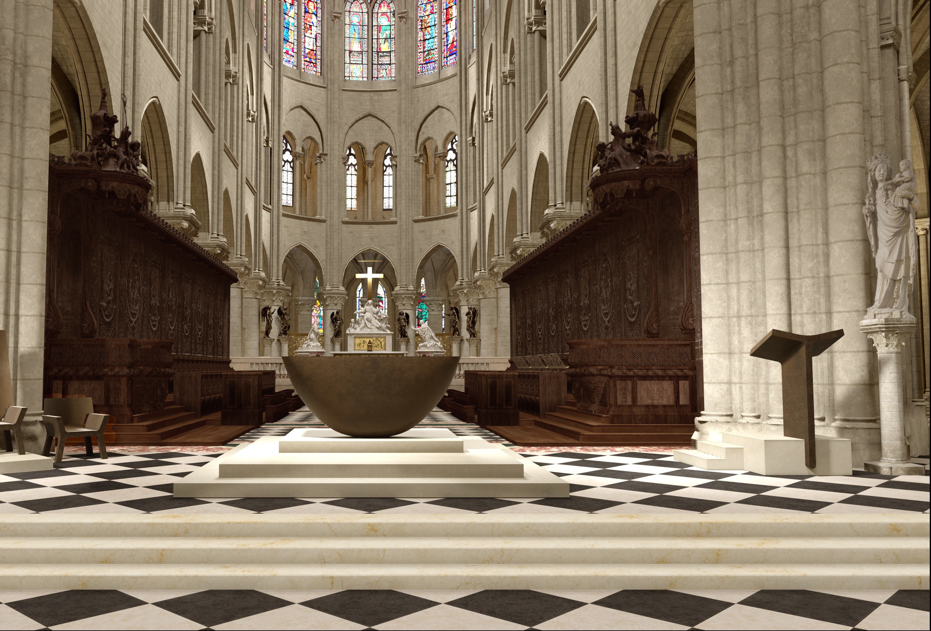 Voici à quoi ressemblera le futur autel de la cathédrale Notre-Dame. Sa forme est «un geste artistique qui dit en un coup d’œil la profondeur de ce en quoi l’on croit», assure Laurent Ulrich. Guillaume Bardet