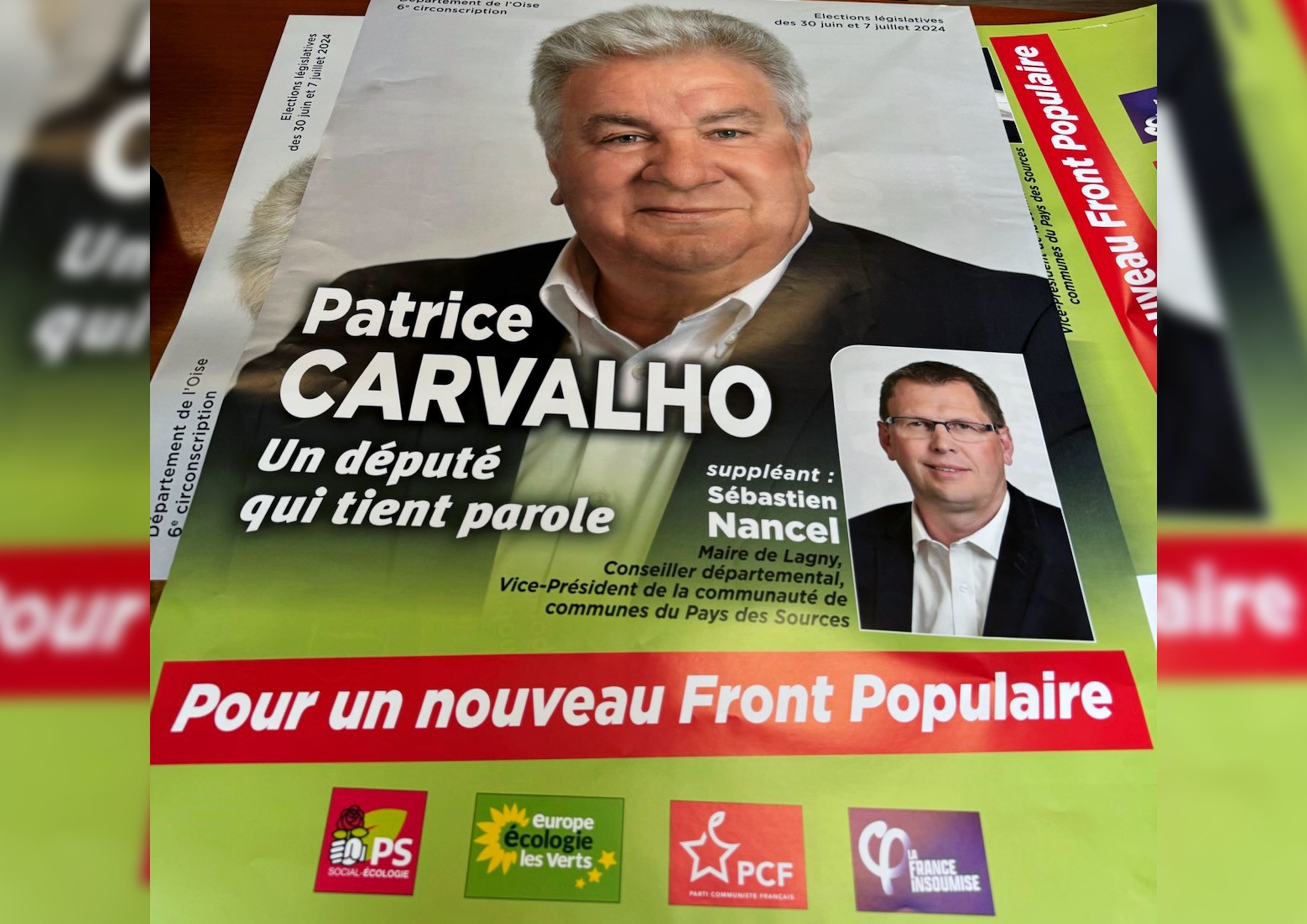 Patrice Carvalho, maire (PCF) de Thourotte et ancien député, affirme avoir été sollicité par son parti pour les législatives. Il avait donc fait imprimer ses affiches de campagne, qui ne seront finalement pas utiles. DR