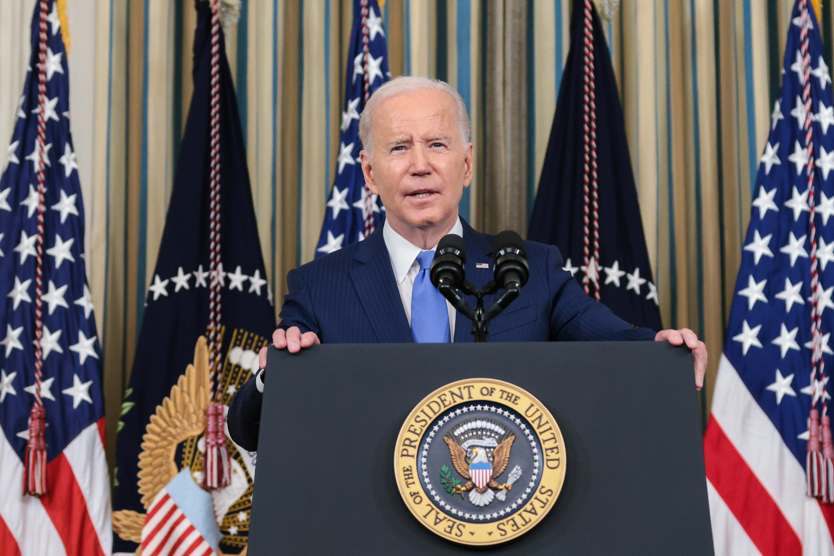 Joe Biden s’est félicité d’avoir contré les républicains lors de ce scrutin et salué un « bon jour pour la démocratie ». Oliver Contreras / Pool via CNP - Photo by Icon sport