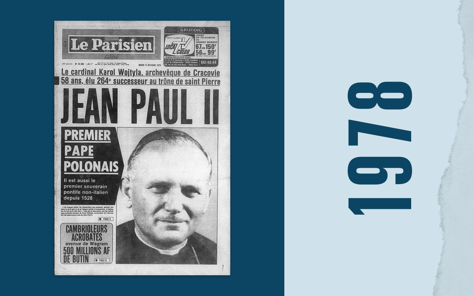 Le 16 octobre 1978, la Une du Parisien titre «Jean-Paul II, premier pape polonais». Le Parisien-DA