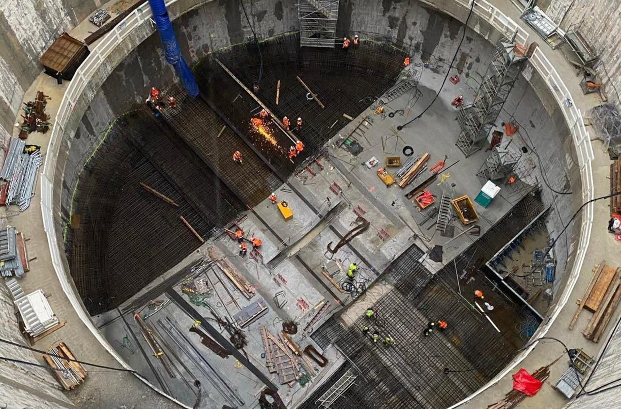 <b></b> Chelles, février 2021. Le tunnelier qui creusera le dernier tronçon de la ligne 16 entre Chelles et la gare de Noisy-Champs partira de l’ouvrage du Bel-Air.
