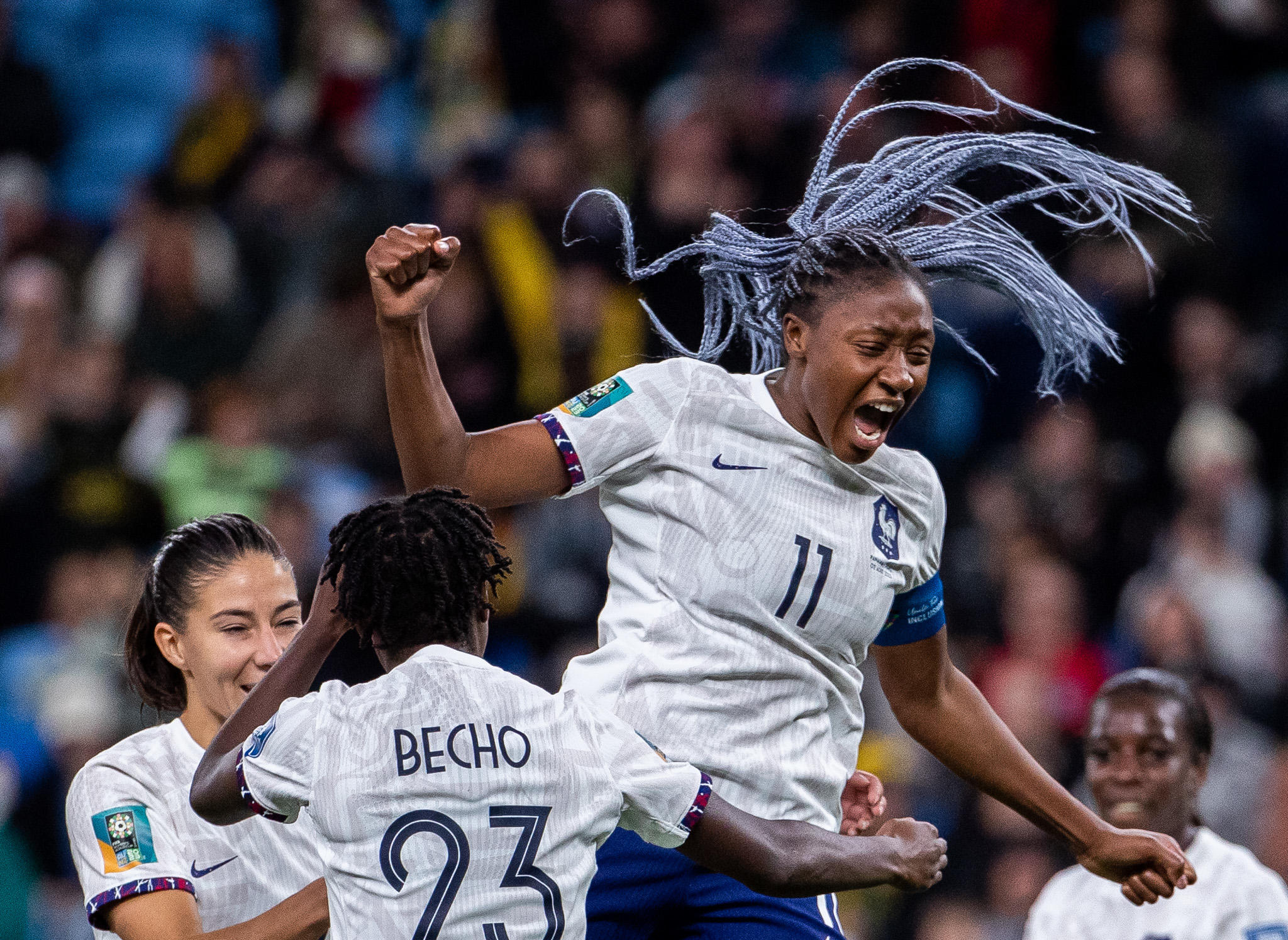 La joie de Kadidiatou Diani. La néo-lyonnaise a marqué les esprits mercredi lors du large succès des Bleues contre le Panama (6-3). Icon sport/Xinhua/Hu Jingchen