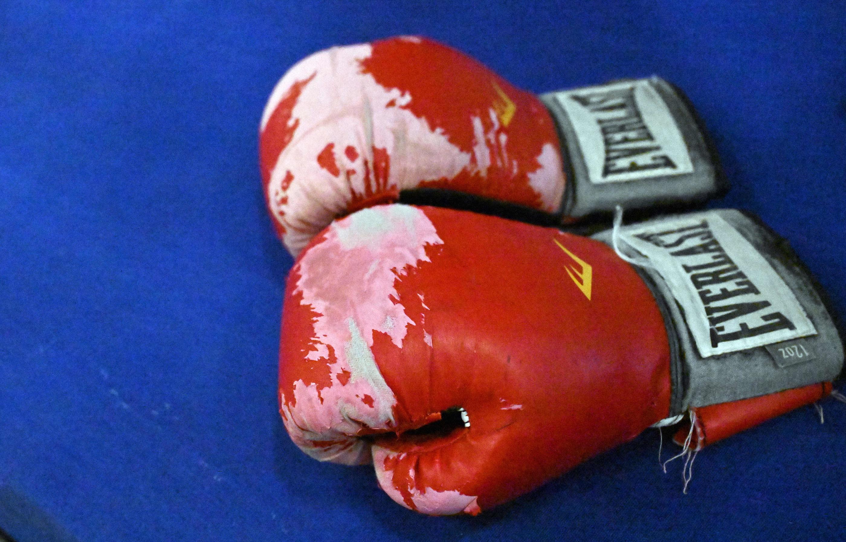 Illustration picture shows boxing gloves during a training camp organized by the BOIC-COIB Belgian Olympic Committee in Belek, Turkey, Thursday 16 November 2023. The camp takes place from 11 to 25 November. BELGA PHOTO ERIC LALMAND - Photo by Icon sport