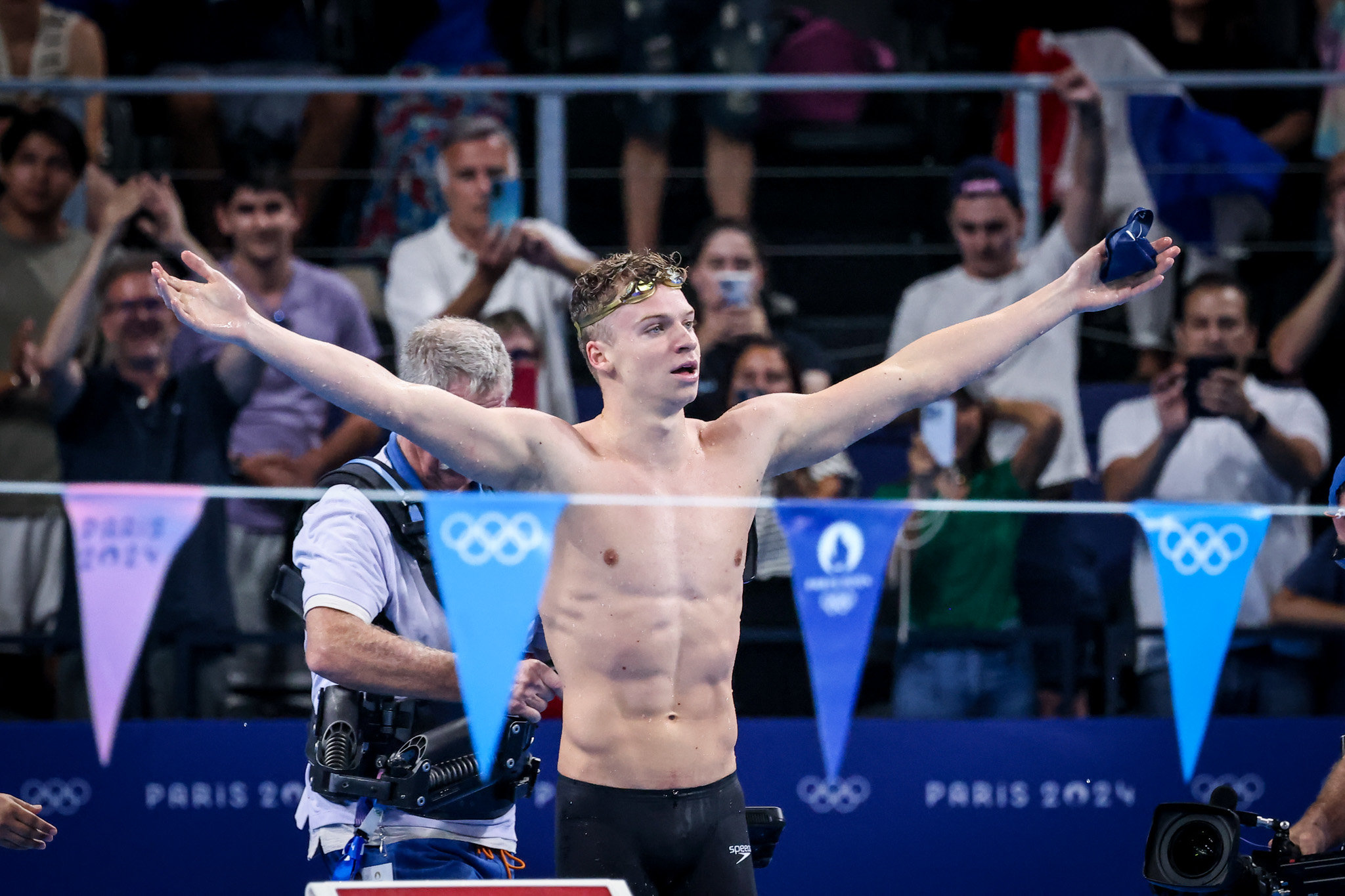 Avec quatre titres olympiques en individuel, Léon Marchand a marqué les esprits et n'est pas près de s'arrêter là. LP/Frédéric Dugit