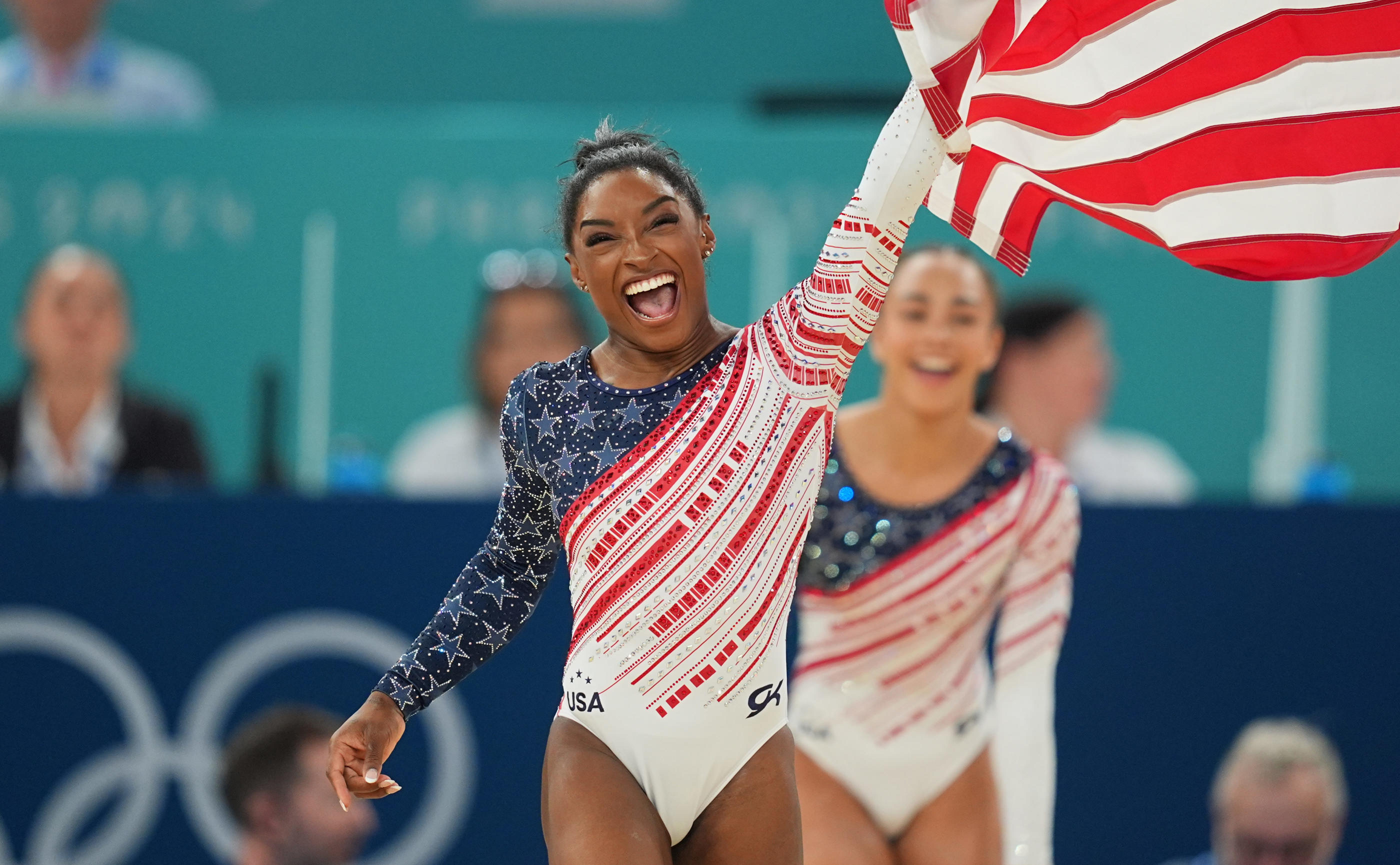 Simone Biles à l'Arena Bercy le 30 juillet 2024.