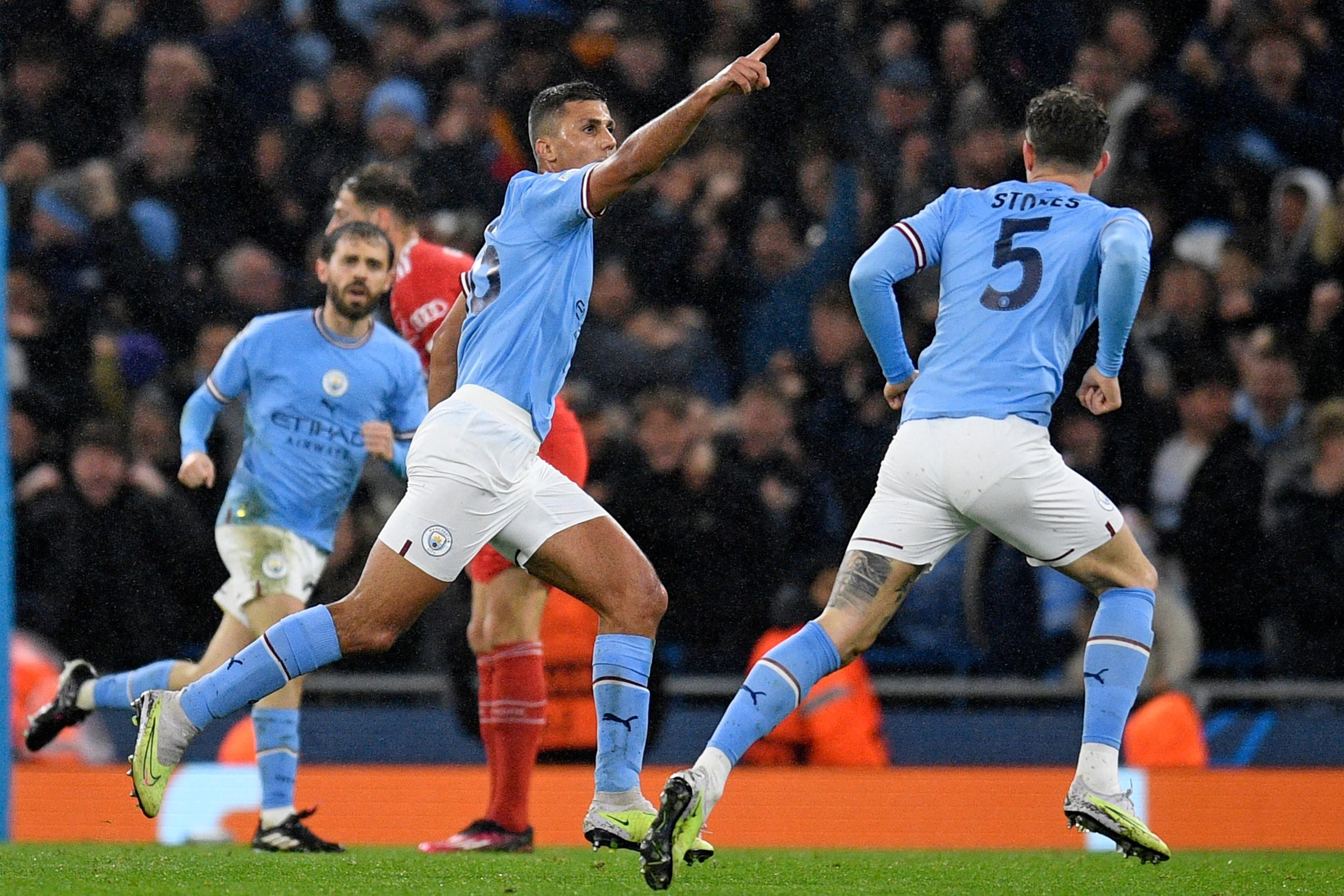 Rodri a inscrit son premier but en Ligue des champions. AFP / Oli Scarff