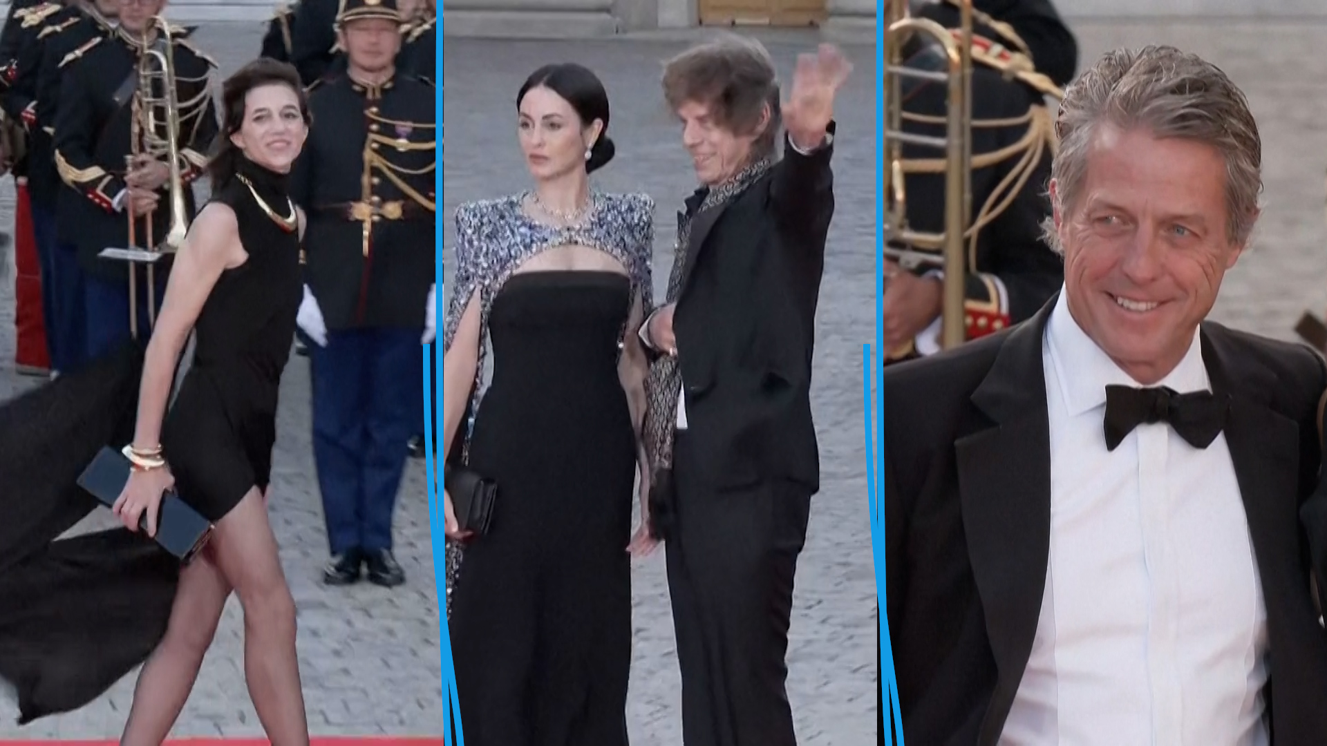 Les actrices Charlotte Gainsbourg et Carole Bouquet, le musicien Mick Jagger ou encore l'acteur Hugh Grant sont arrivés au château de Versailles pour le dîner d'Etat en l'honneur du roi Charles III.