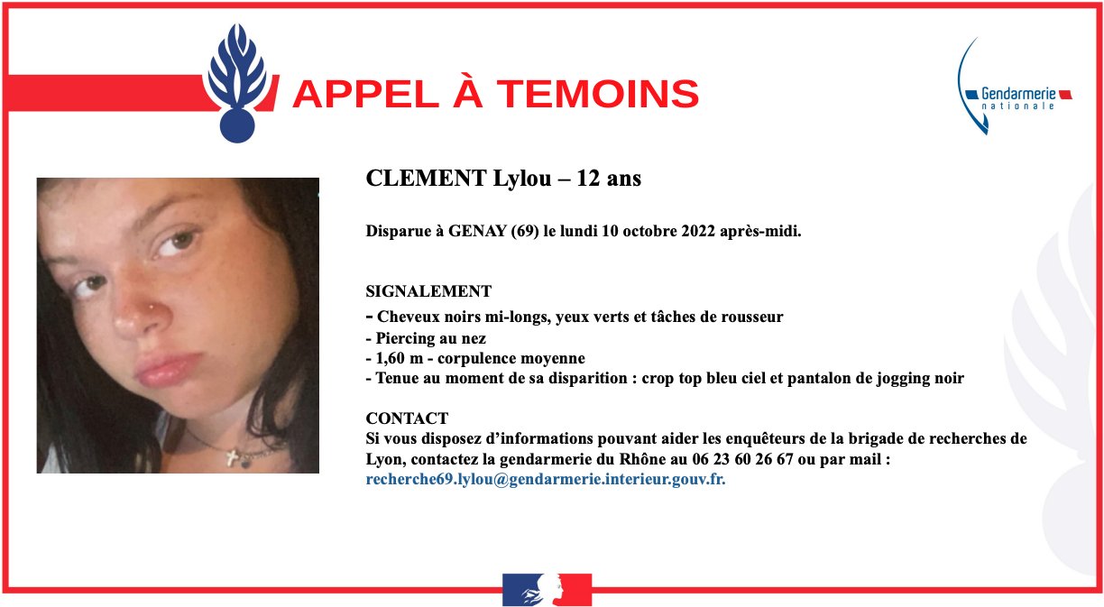 Maman Je Suis Triste Un Appel A Temoins Pour Retrouver Lylou 12 Ans Disparue Depuis Octobre Pres De Lyon Le Parisien