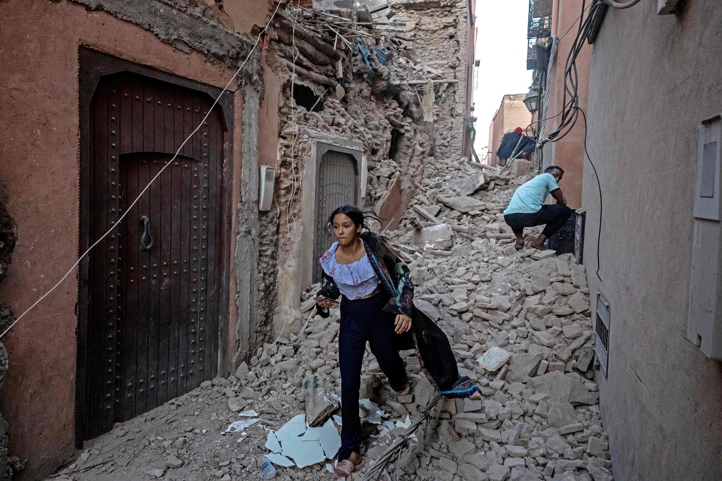 Marrakech (Maroc), le 9 septembre 2023. Un puissant tremblement de terre dans la nuit de vendredi à samedi a tué plus d'un millier de personnes, selon un bilan provisoire en milieu d'après-midi. FADEL SENNA/AFP