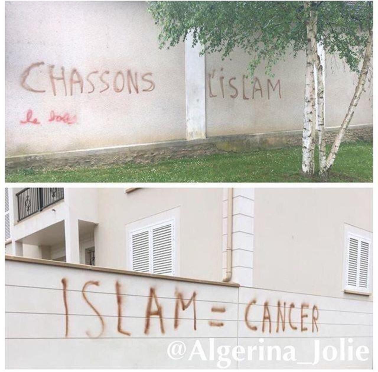 <b></b> Lieusaint, le 13 mai. Deux tags islamophobes ont été inscrits près de la mosquée sur le mur d’une maison.