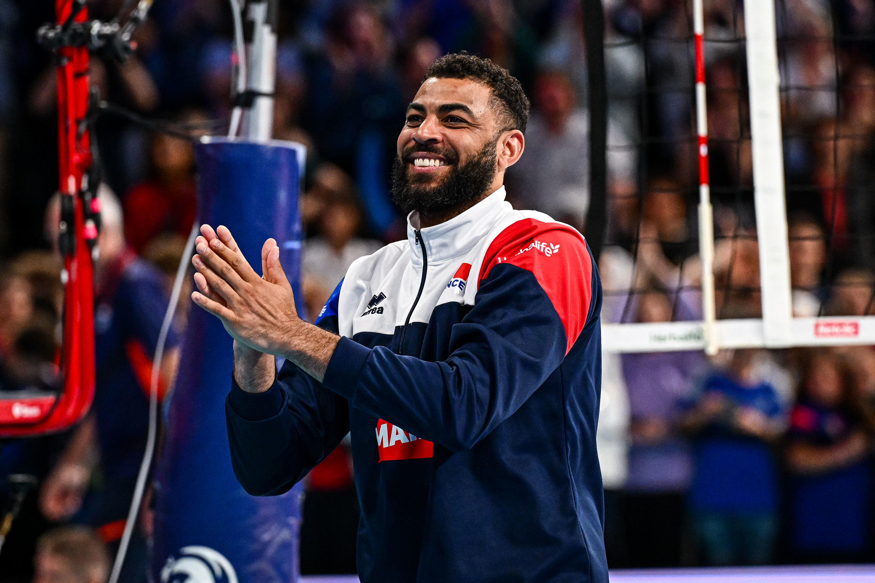 Earvin Ngapeth rêve d'emmener l'équipe de France olympique lors de la cérémonie d'ouverture des JO de Paris, le 26 juillet. Il fait partie des 14 candidats au rôle de porte-drapeau. Icon Sport/Baptiste Fernandez