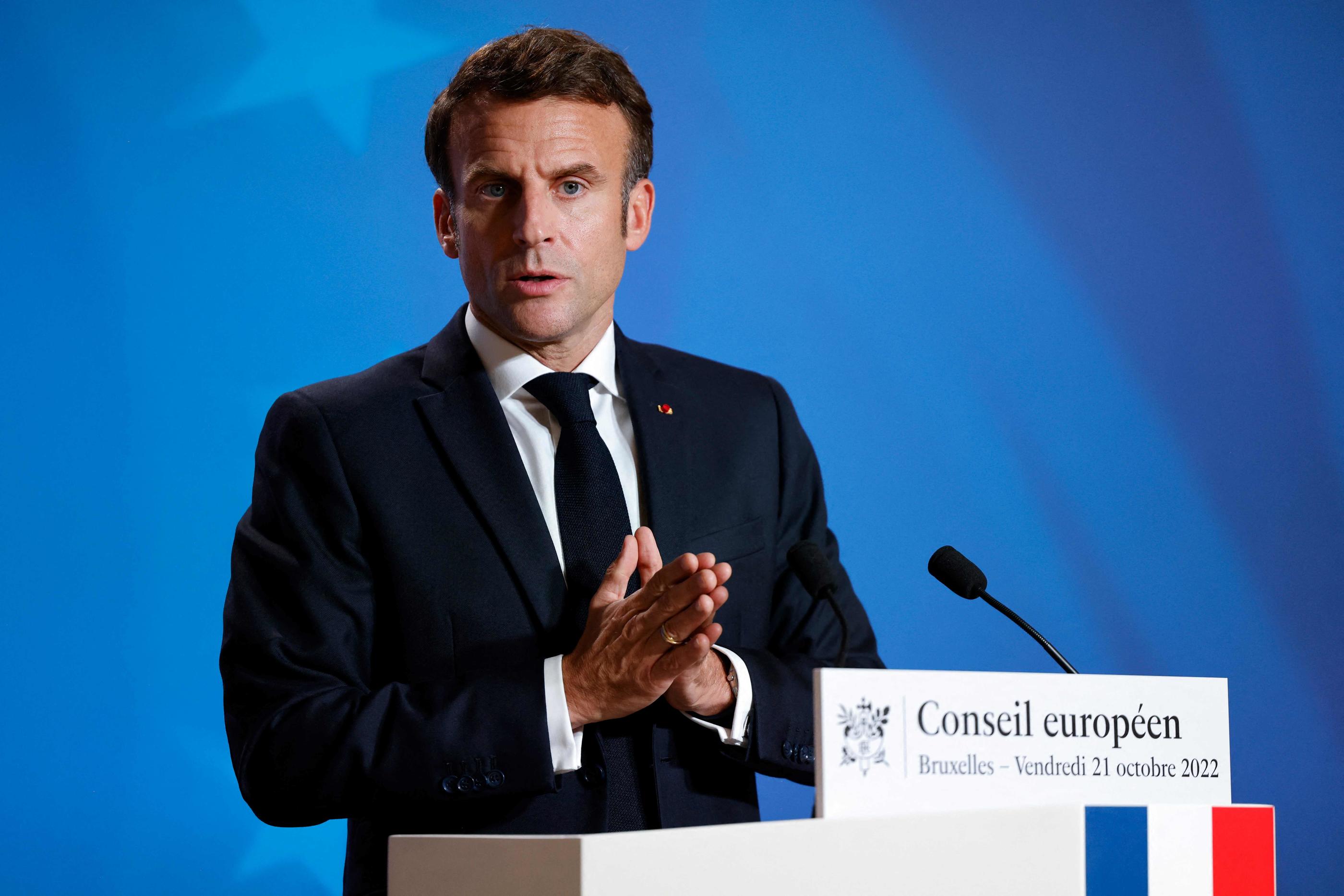 Emmanuel Macron tenait une conférence ce vendredi à Bruxelles à la suite d'un sommet européen. AFP/Ludovic MARIN