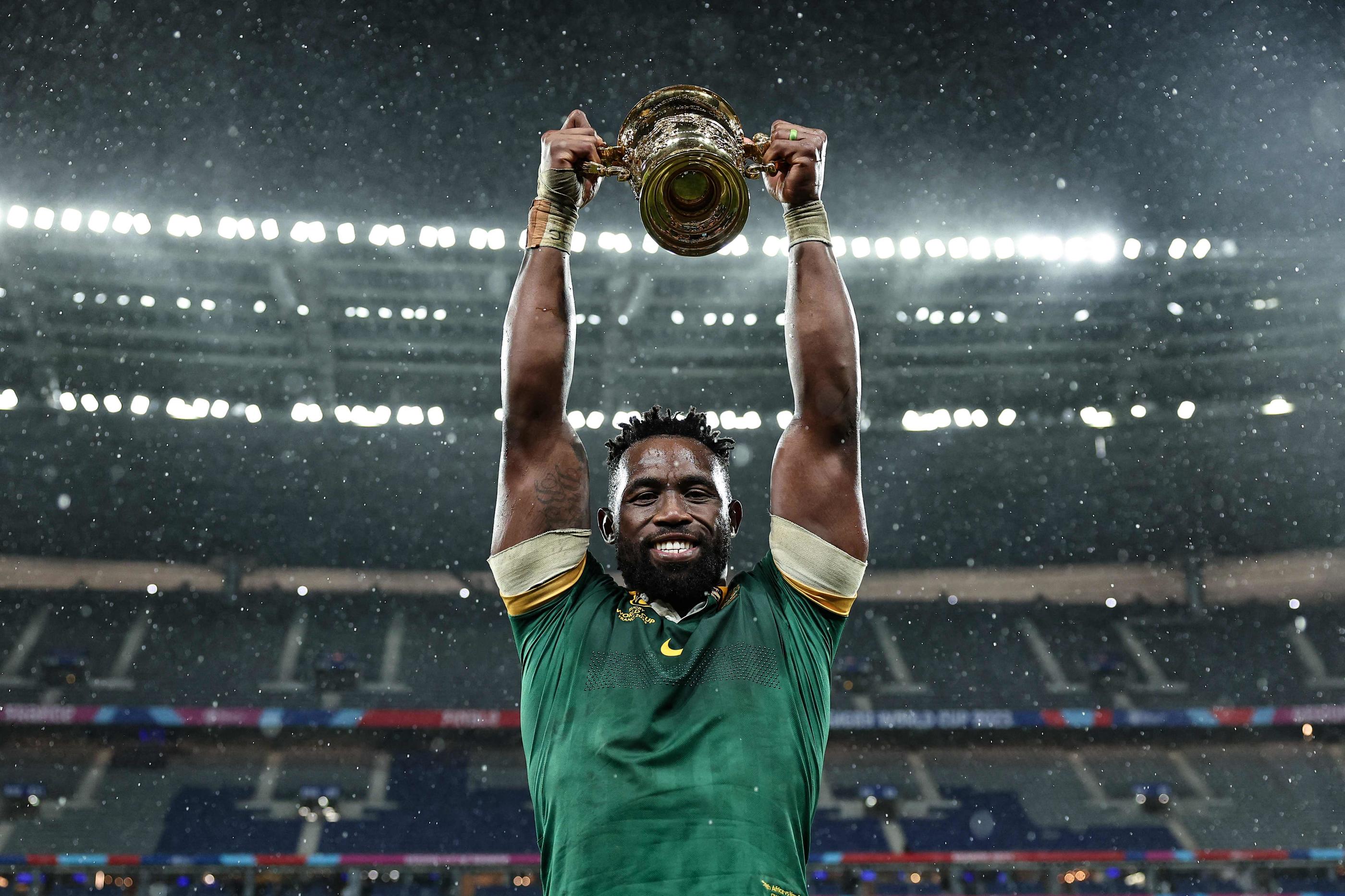 Siya Kolisi, deux fois champion du monde avec l'Afrique du Sud en tant que capitaine, en 2019 au Japon et en 2023 en France. AFP/Franck Fife