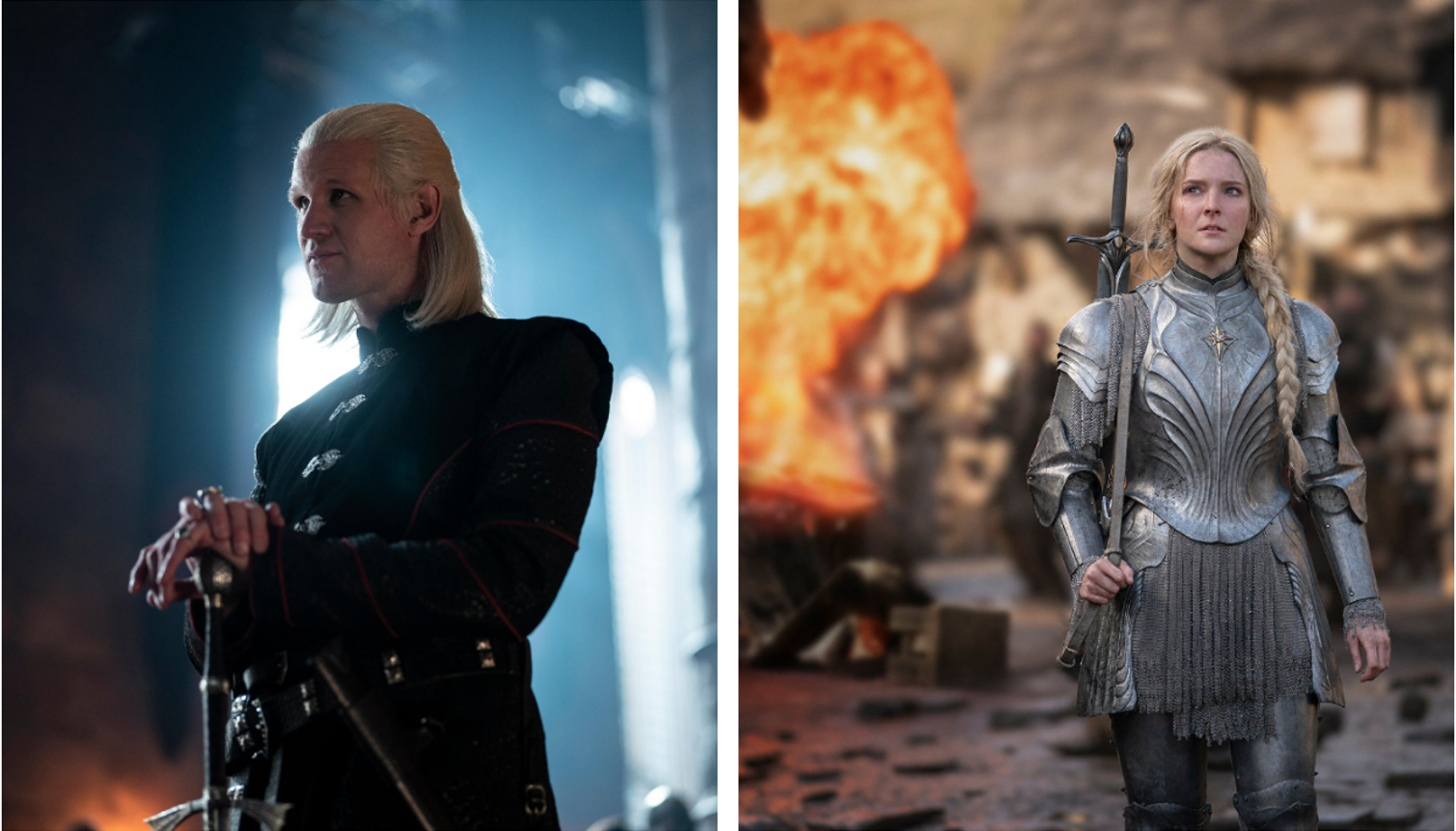 Daemon Targaryen (à gauche, incarné par Matt Smith), le bad boy de «House of the Dragon» et l'elfe Galadriel (à droite, Morfydd Clark) dans «Les Anneaux de pouvoir». Prime Video et Warnet Media