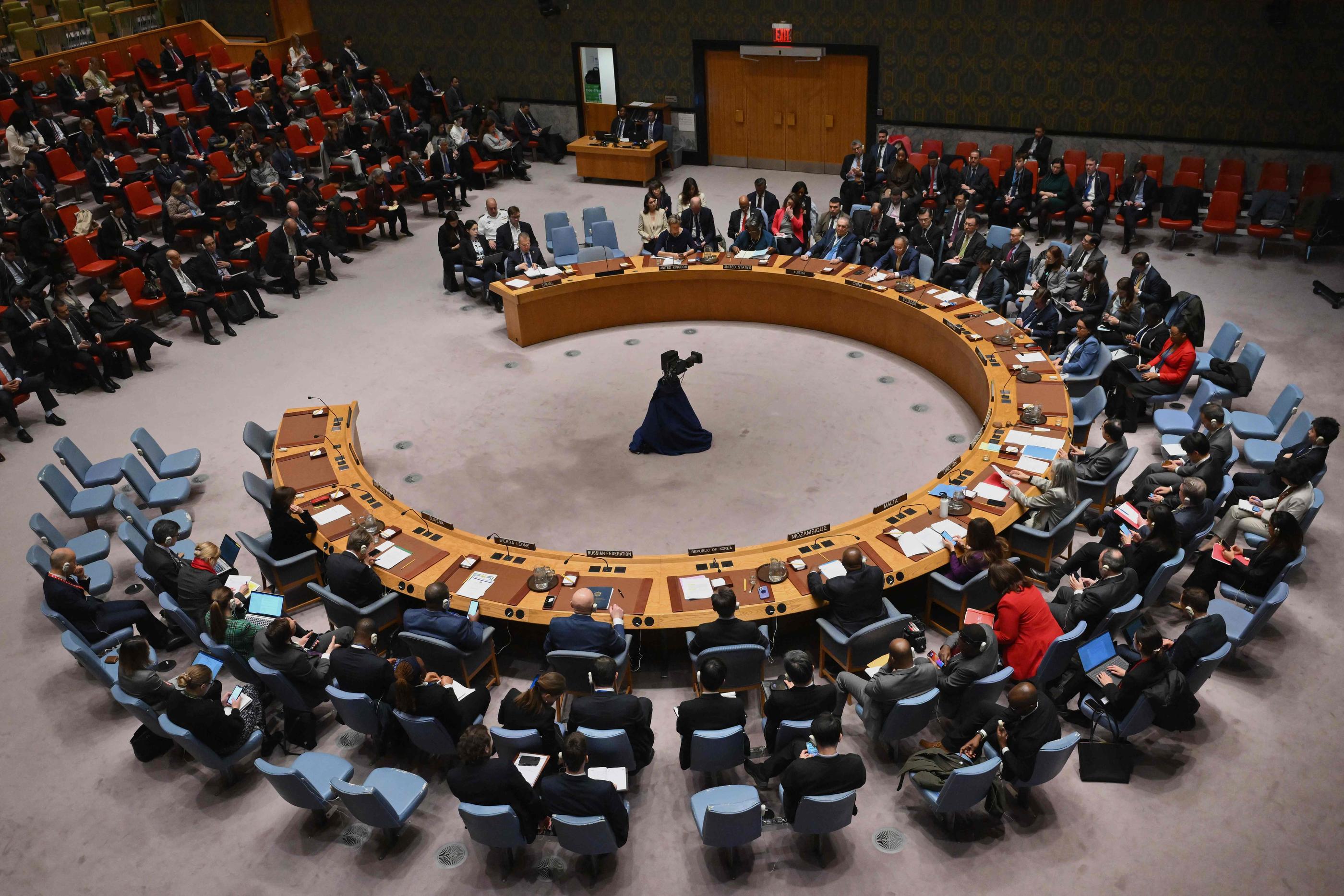 Le conseil de sécurité de l'ONU, ici en mars 2024. AFP/ Angela Weiss