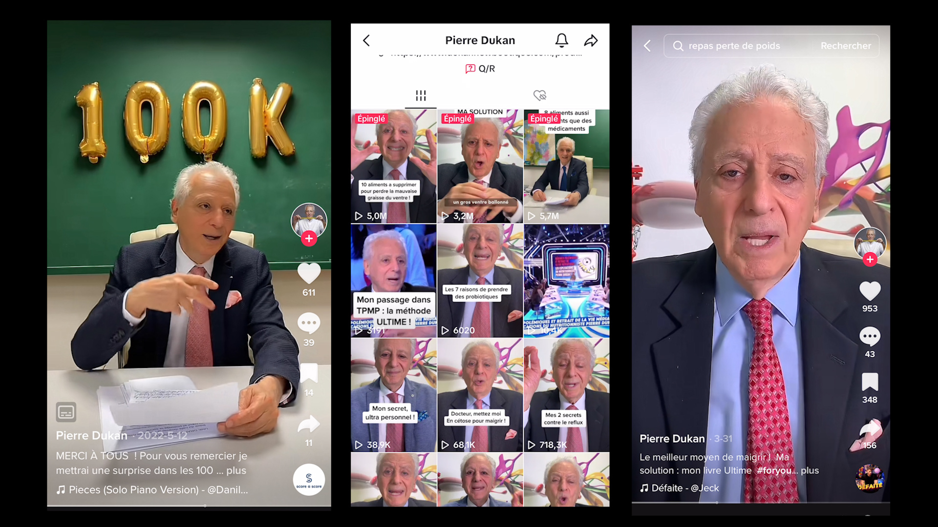 Pierre Dukan, aka Doc Duk sur TikTok, est suivi par près de 400 000 personnes sur le réseau social. Captures d'écran TikTok