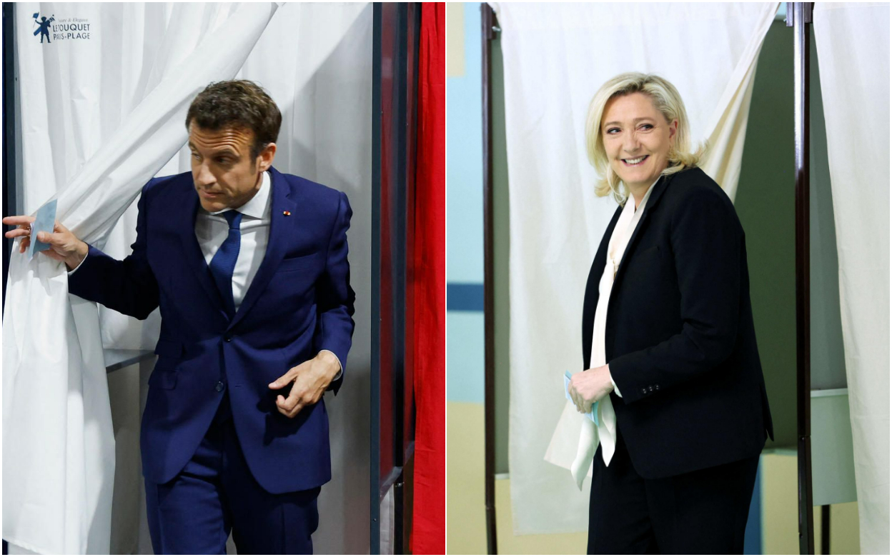 Emmanuel Macron et Marine Le Pen ont tous deux voté dimanche dans le Pas-de-Calais. AFP/Gonzalo Fuentes et Thomas Samson