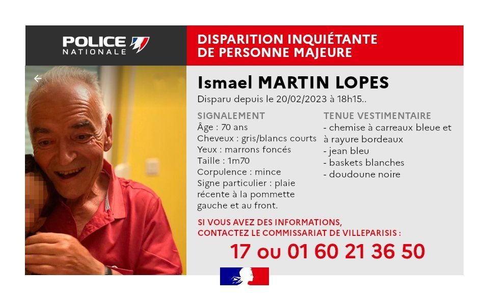 La Direction départementale de la sécurité publique de Seine-et-Marne a lancé un avis de recherche pour retrouver Ismael Martin Lopes.