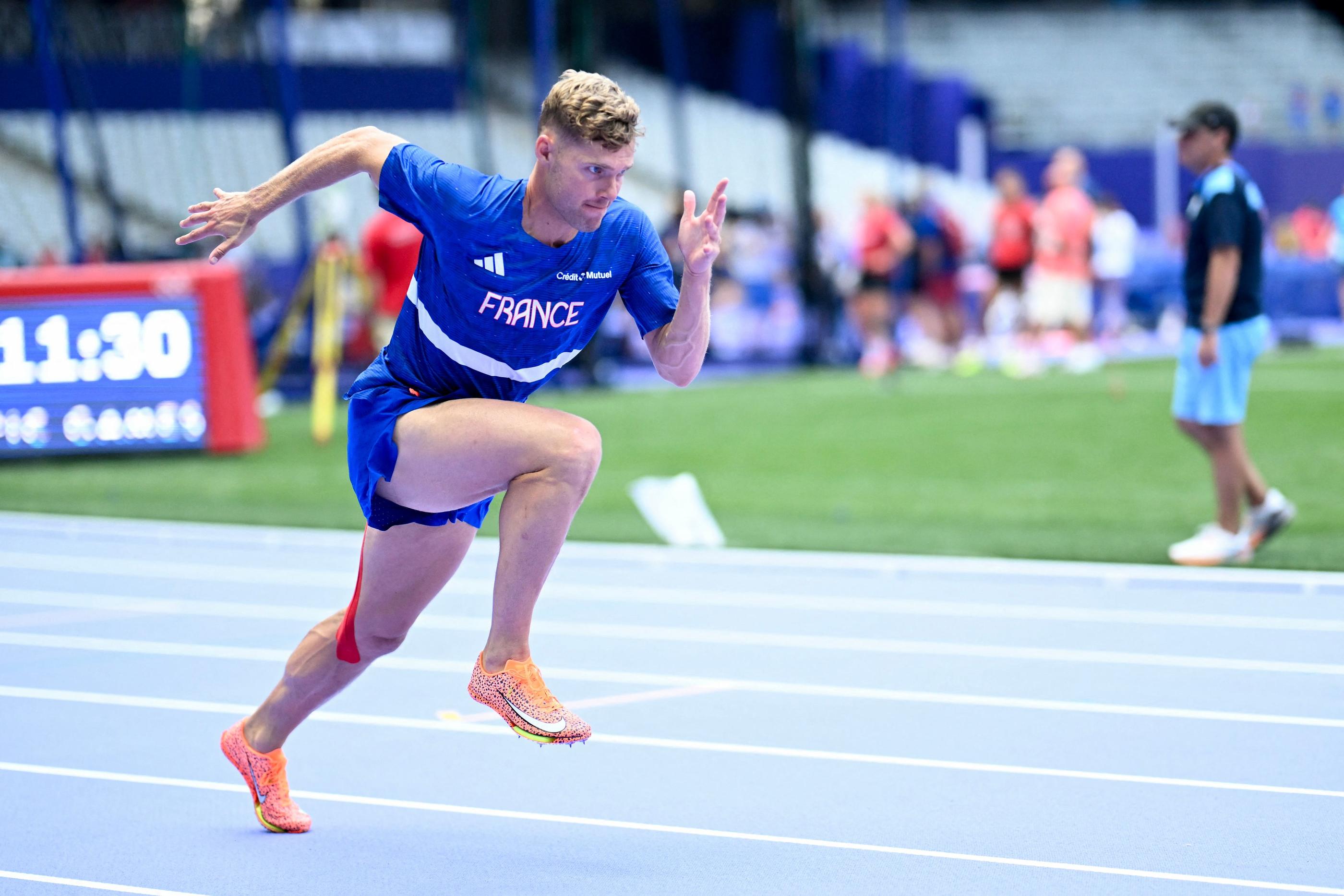 Kevin Mayer s'est testé au Stade de France ce jeudi à la veille du lancement de l'épreuve de décathlon, en vain. AFP