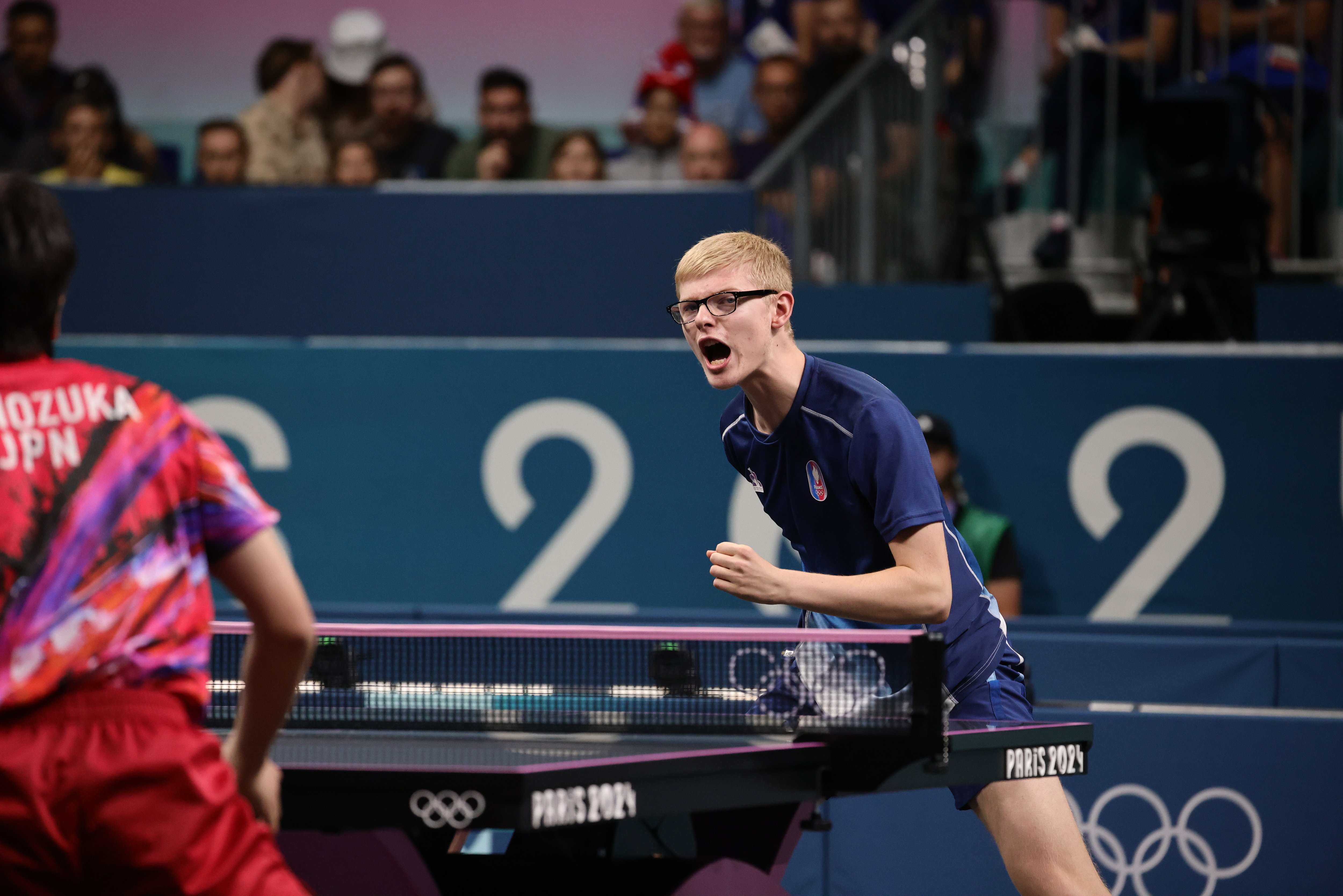 Félix Lebrun a vaincu le Japonais Shinozuka pour offrir le bronze à l'équipe de France. LP / Olivier Arandel