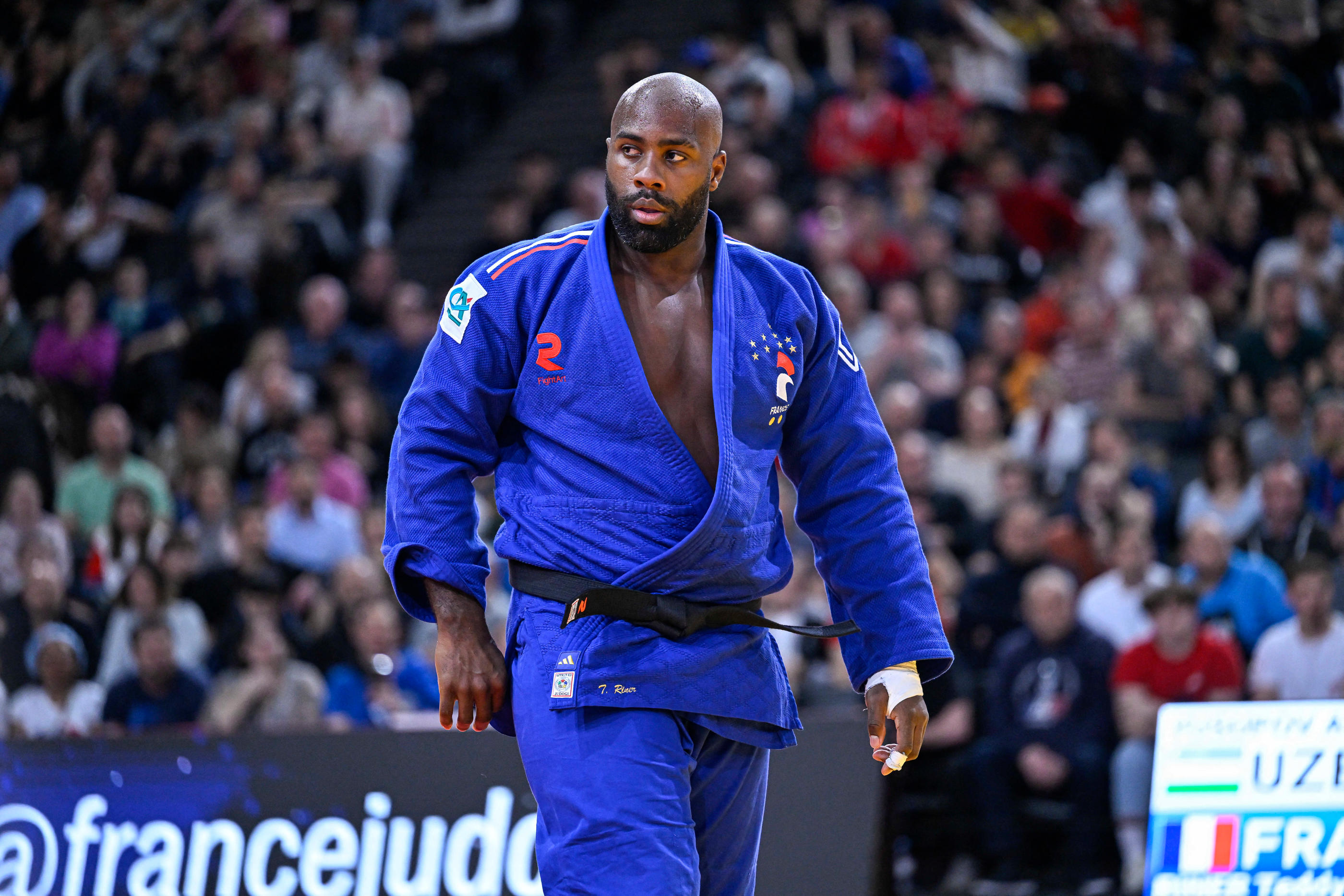 Teddy Riner, ici en février 2024, rêve de décrocher un 3e titre olympique en individuel ce vendredi 2 août chez lui, à Paris. Icon Sport/Victor Joly