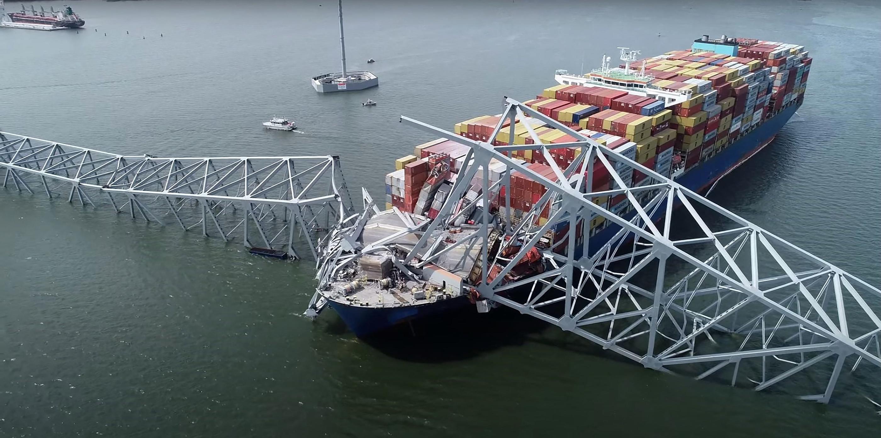 Le bateau, qui est entré mardi en collision avec le pont de Baltimore, avait provoqué un incident en heurtant le quai d'un terminal du port belge d'Anvers en 2016. National Transportation Safety Board / Youtube / AFP