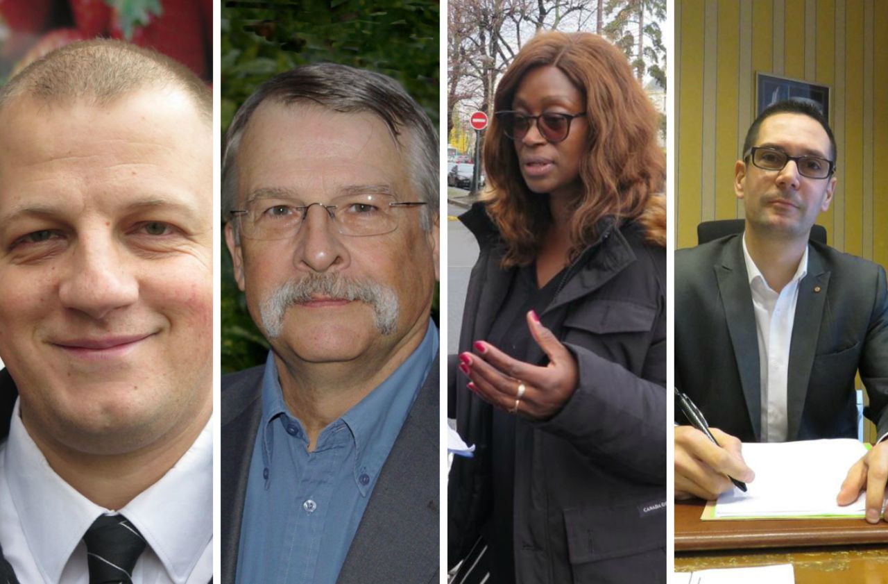 <b></b> De gauche à droite : Sébastien Ustase, candidat RN, Marc Schweitzer, candidat de la gauche, Françoise Mendy-Lascot, candidate LREM et Xavier Melki, le maire sortant de Franconville.