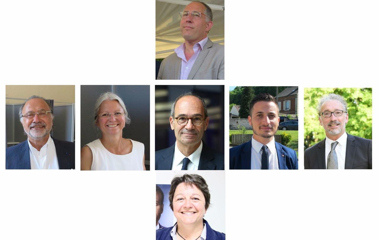 <b></b> Voici les sept députés de l'Oise. De g. à d. puis de h. en b. : Olivier Dassault (LR, 1re circonscription), Agnès Thill (LREM, 2e), Eric Woerth (LR, 4e), Maxime Minot (LR, 7e), Pascal Bois (LREM, 3e), Pierre Vatin (LR, 5e), Carole Bureau-Bonnard (LREM, 6e).  