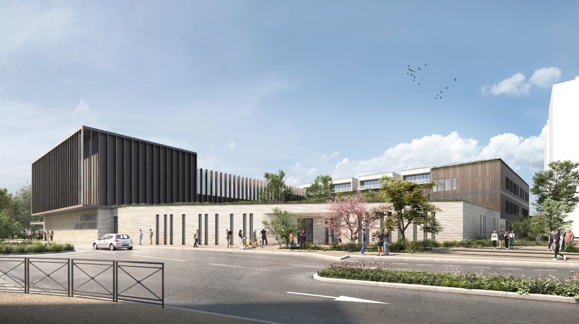 Visuel du futur collège Joliot-Curie depuis l'avenue Henri-Barbusse, à Bagneux. CRR Architecture