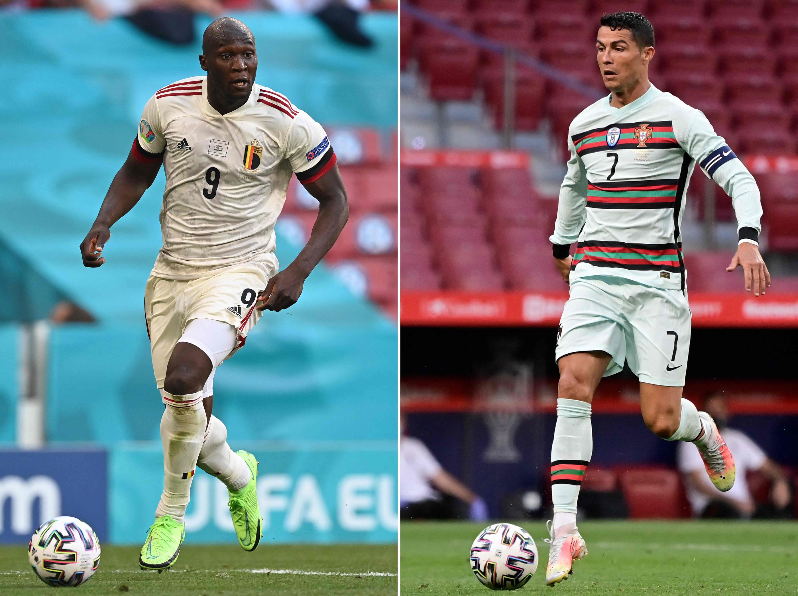 Romelu Lukaku (à gauche) et Cristiano Ronaldo se livreront un duel de buteurs lors de Belgique-Portugal, le 27 juin en huitième de finale de l'Euro 2021. AFP/Stuart Franklin et Javier Soriano