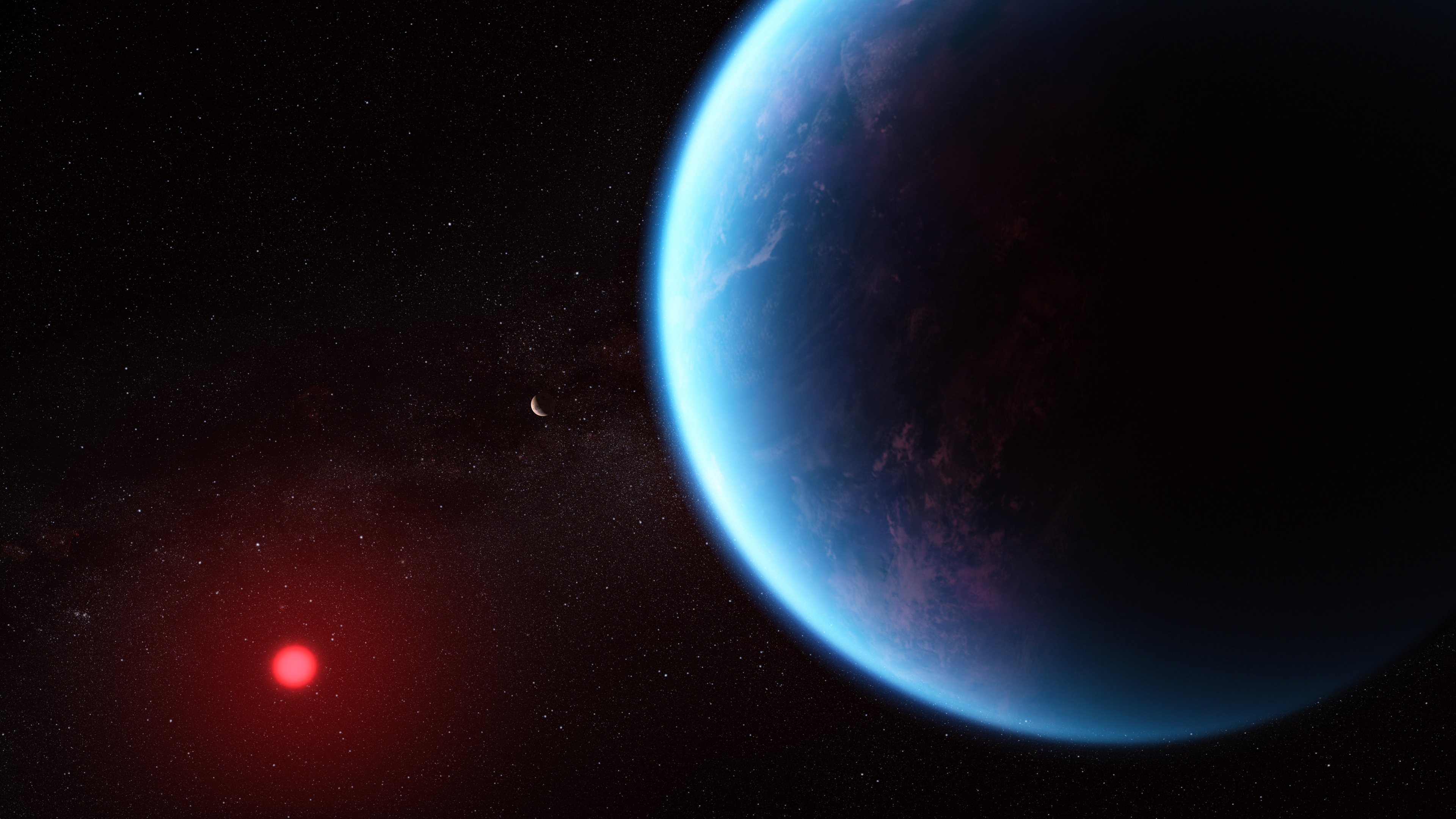 L’agence américaine et l’ESA ont annoncé que le télescope spatial James-Webb a détecté autour de la planète K2-18b des molécules contenant du carbone. NASA/CSA/ESA/J. Olmsted (STScI)/Science : N. Madhusudhan (Cambridge University)