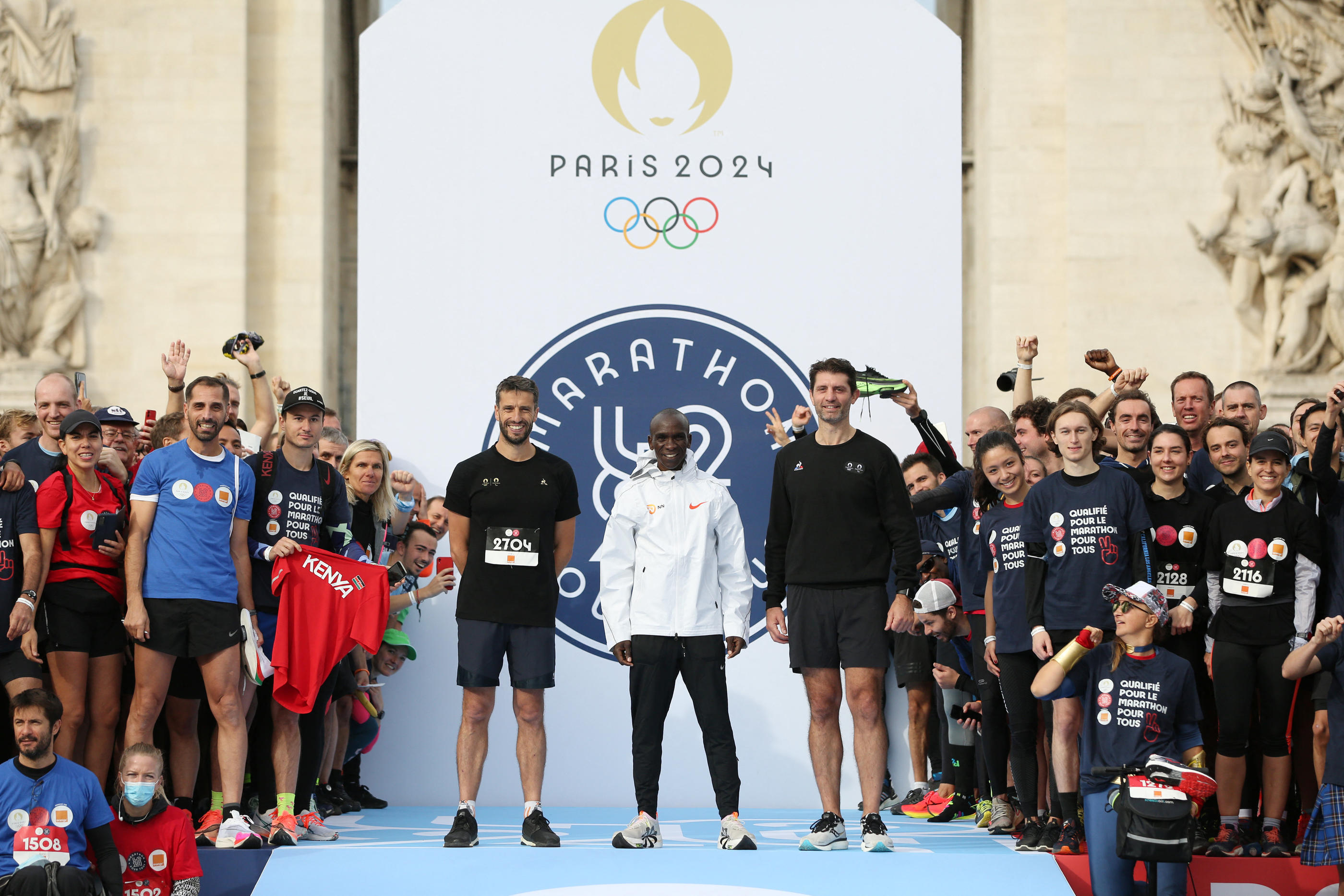 Paris, le 31 octobre 2021. 3600 coureurs amateurs ont défié le recordman du monde Eliud Kipchoge pour tenter de remporter un sésame pour le Marathon pour tous des Jeux de 2024. Abacapress.com/Icon Sport