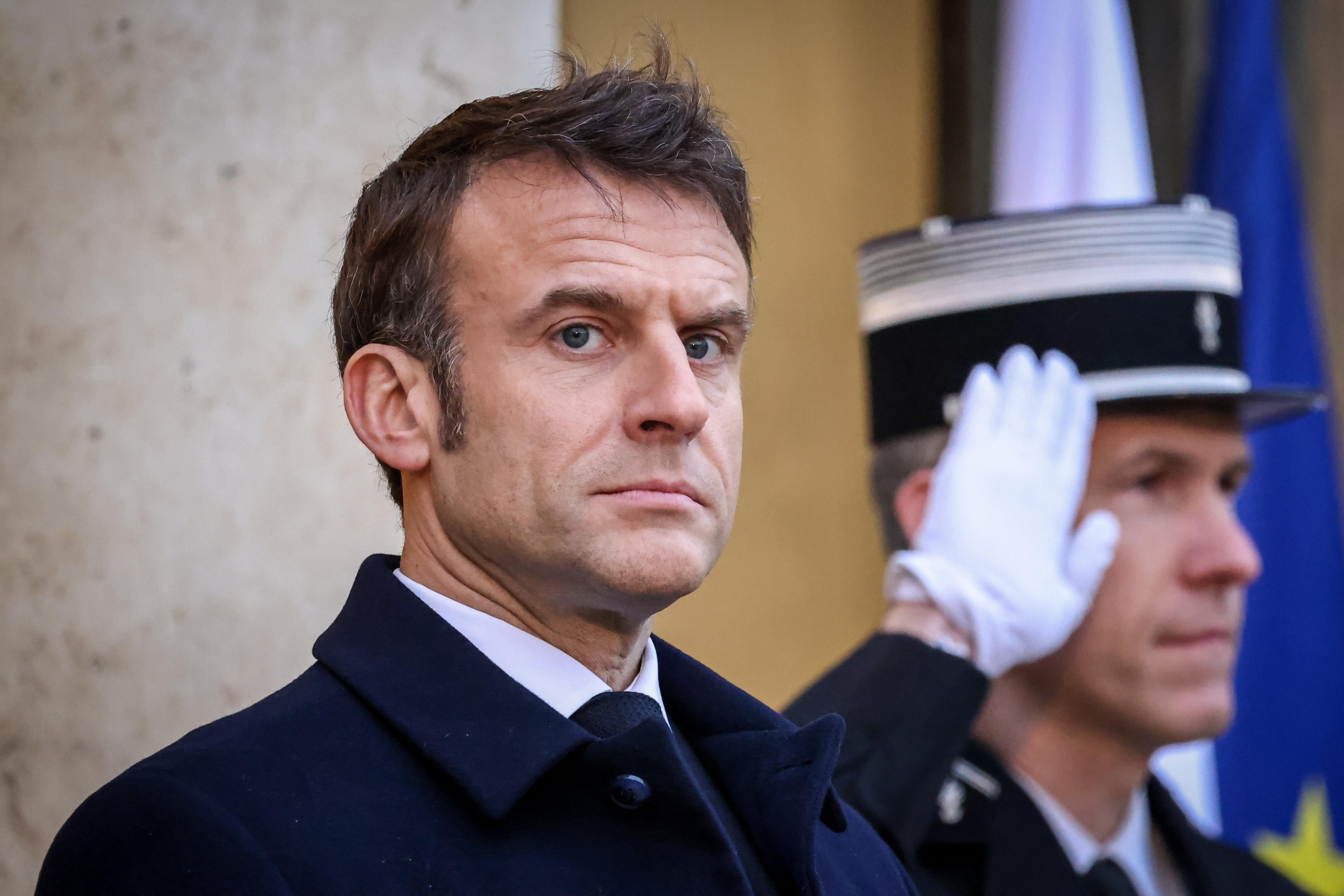 Emmanuel Macron, lundi, à l'Elysée, qui a accueilli une conférence de soutien à l’Ukraine réunissant une vingtaine de dirigeants internationaux. LP/Frédéric Dugit