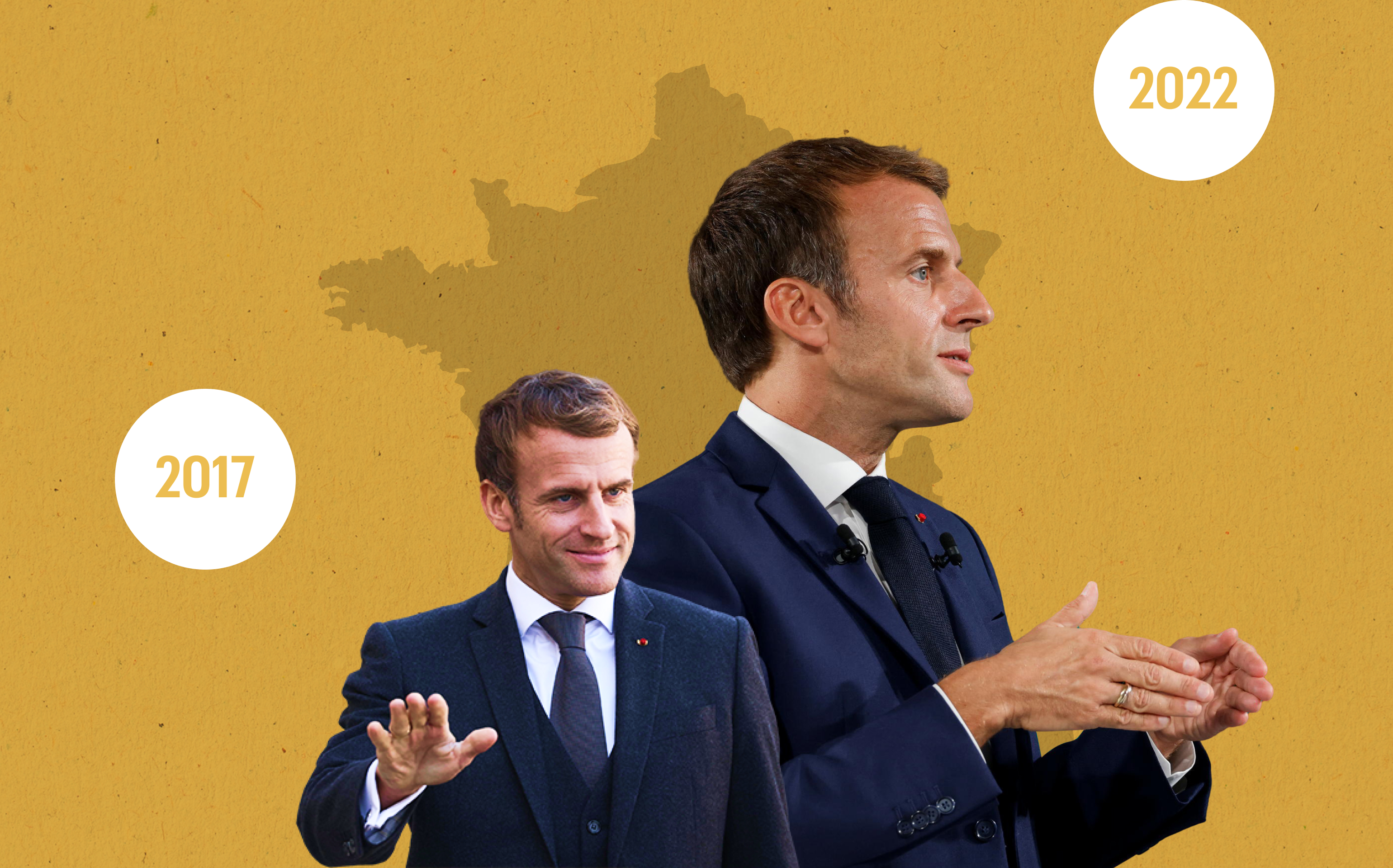 Le vote Macron à la présidentielle 2022. Collage Datagif pour Le Parisien