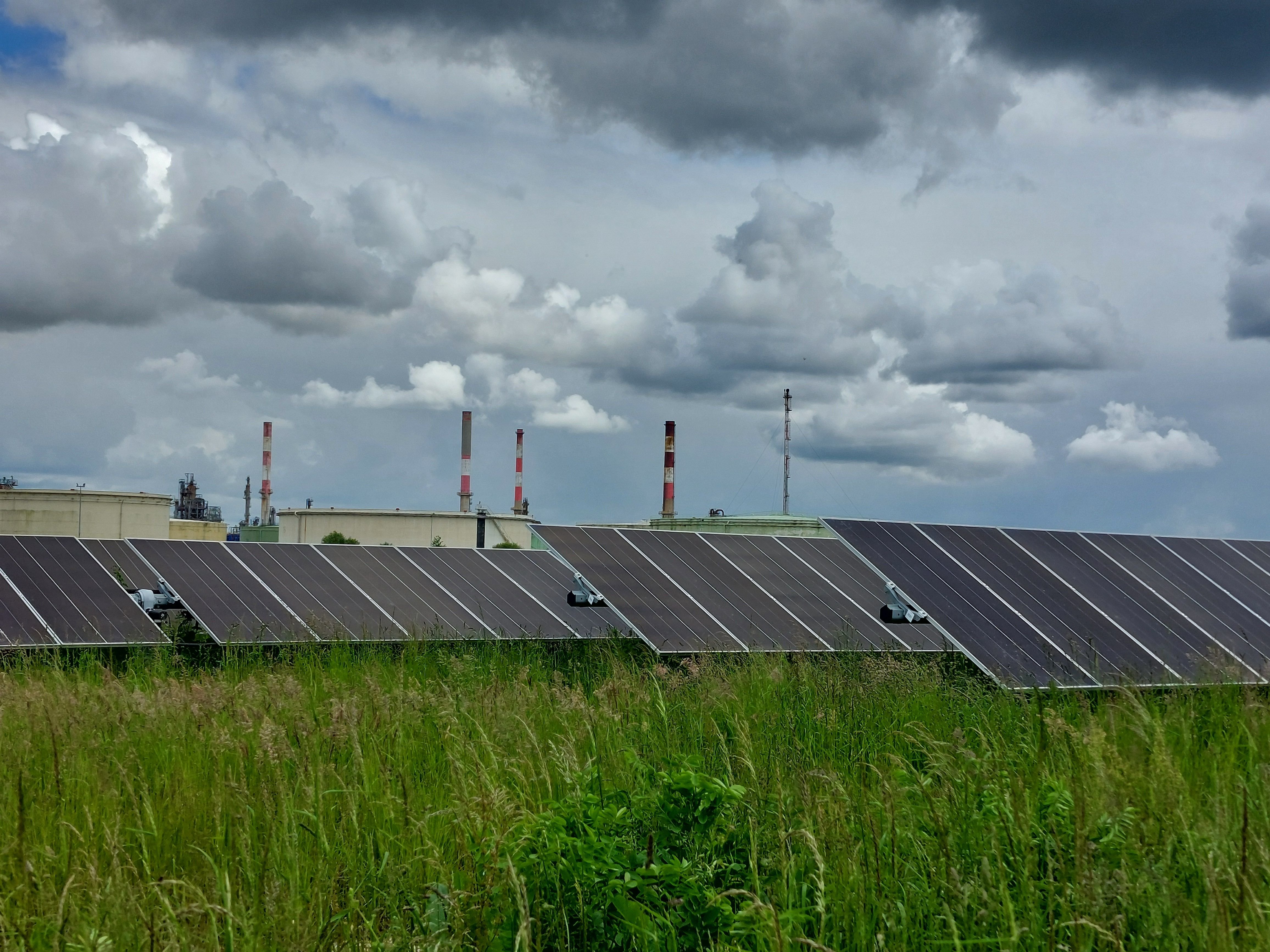 Grandpuits (Seine-et-Marne), le 21 mai. Un aperçu des 46 000 panneaux photovoltaïques sur le site TotalEnergies de Grandpuits et Aubepierre-Ozouer-le-Repos. LP/Sébastien Blondé