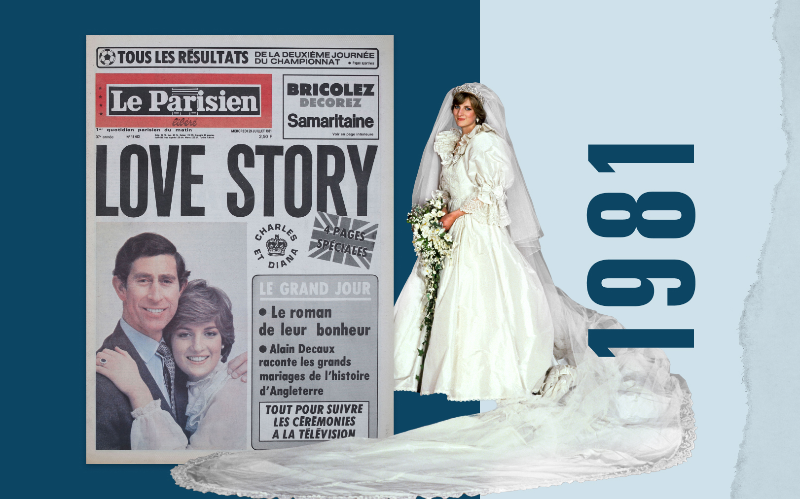 La « Love Story » de Charles et Diana s'affiche en une de notre journal. Quatre pages spéciales sont consacrées à cette union que le monde entier croit, alors, heureuse. Le Parisien-DA/Abaca