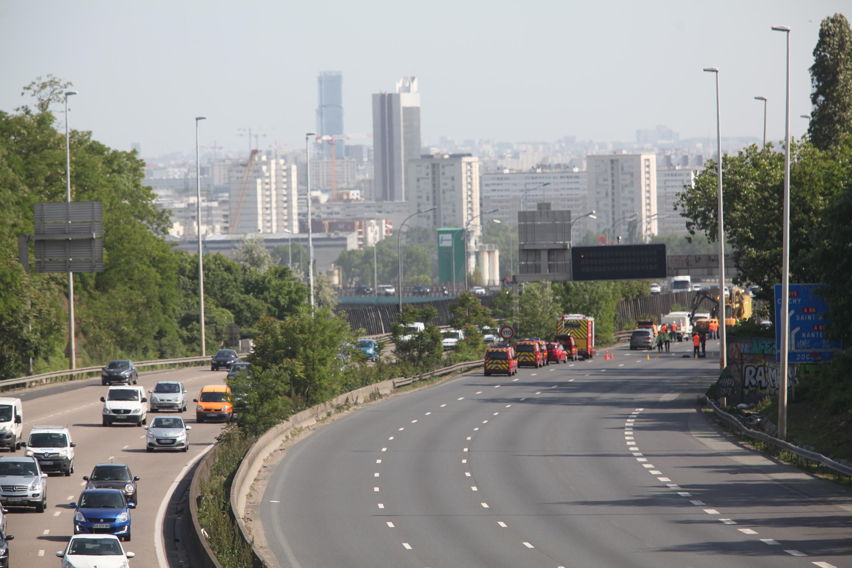 Argenteuil, mai 2018. À la suite de l'affaissement d'un mur de soutènement sous la chaussée du viaduc de Gennevilliers (Hauts-de-Seine), l'autoroute A15 a été fermée à la circulation pendant 10 mois. LP/Olivier Boitet