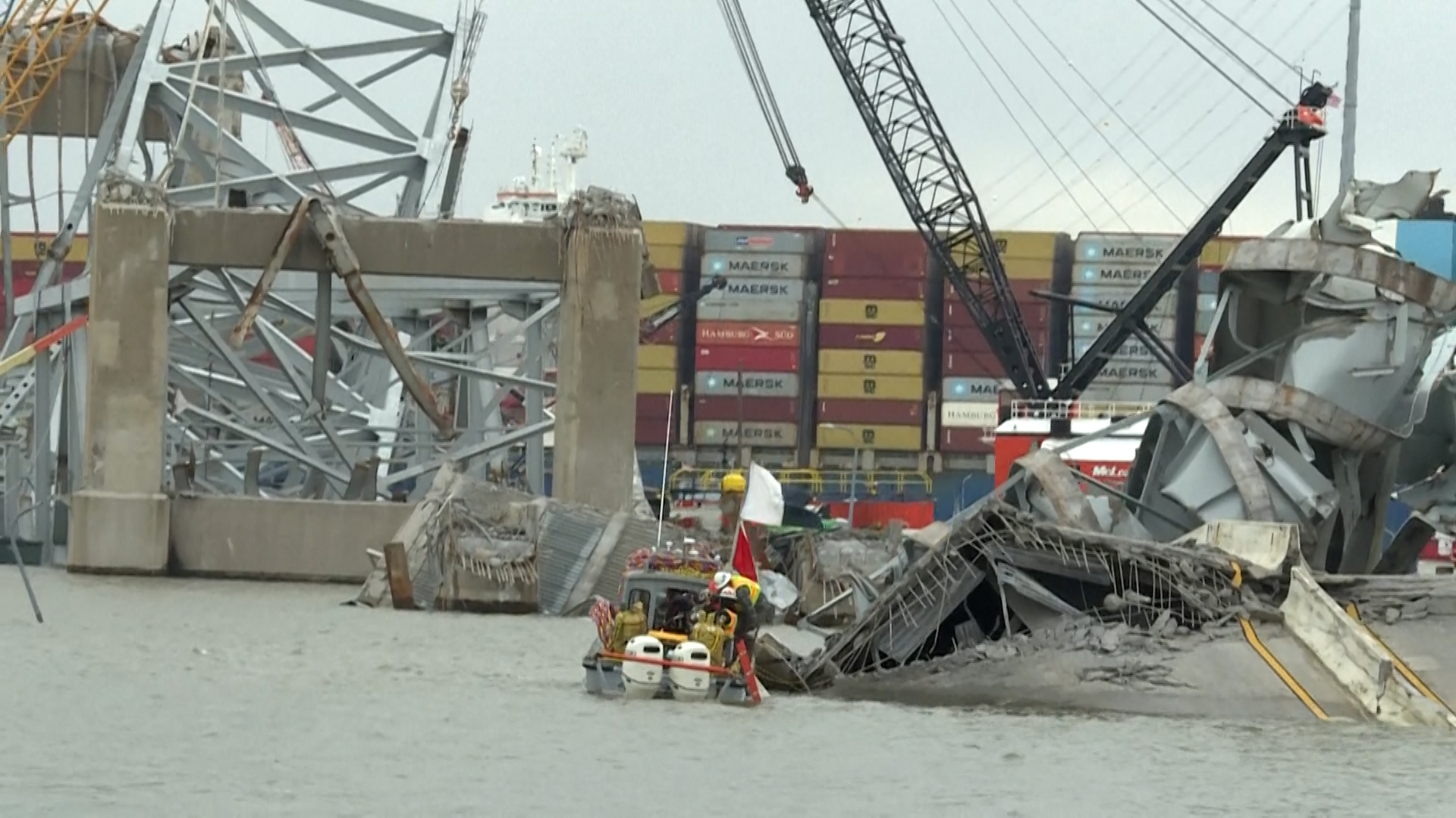 Le 26 mars dernier, le « Dali » a percuté l’un des piliers du pont Francis Scott Key, à Baltimore, provoquant son effondrement et la mort de six ouvriers. AFP