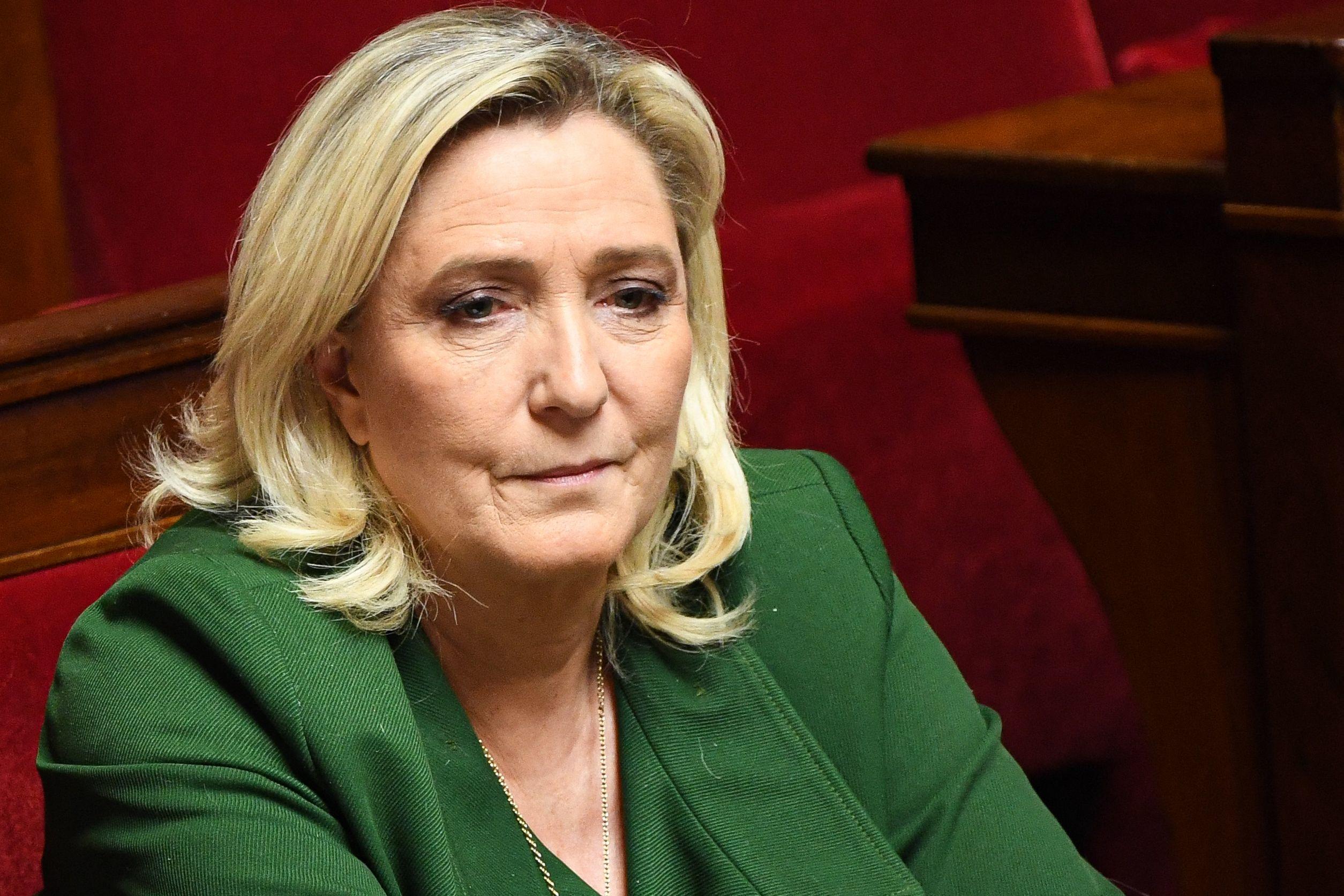 La présidente du Rassemblement national, Marine Le Pen, à l'Assemblée nationale, le 2 mai 2023. Bertrand GUAY/AFP