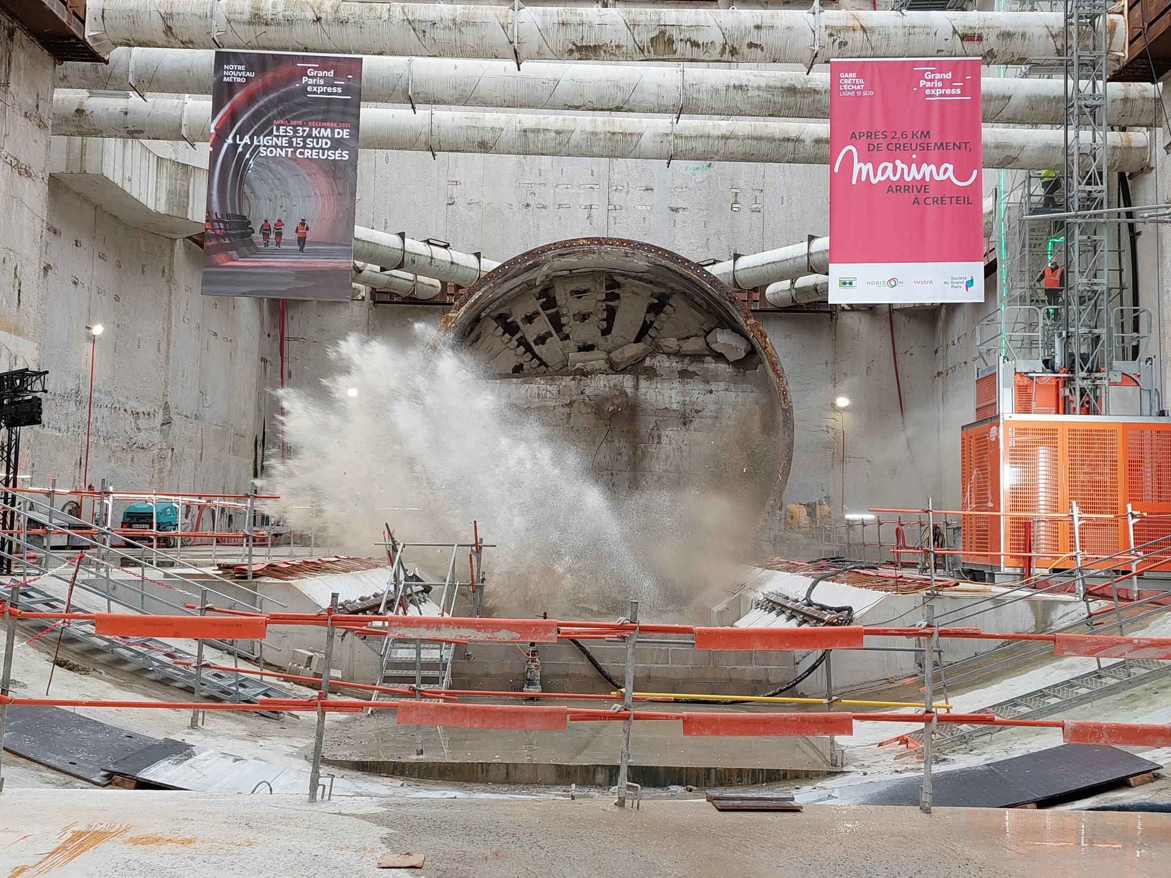 Créteil, ce lundi. Marina est le dernier tunnelier à avoir œuvré sur le creusement de ce qui sera "la plus longue ligne de métro de France". LP/G.M.