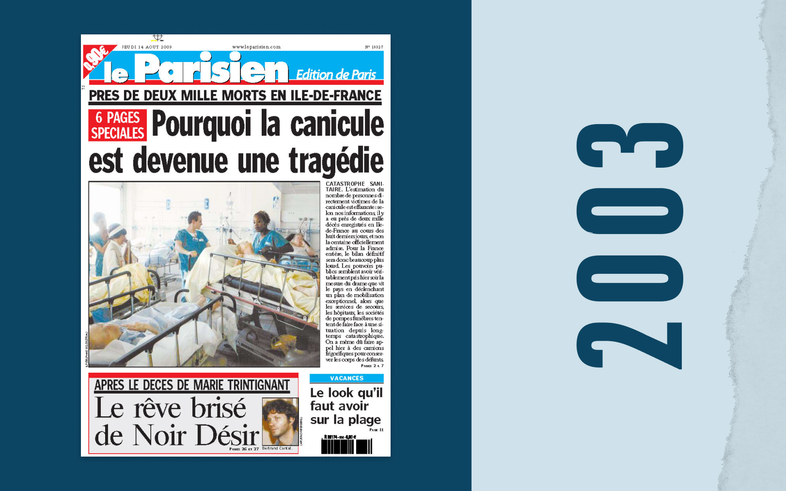 En 2003, la canicule vire à la «tragédie». Le Parisien recense «près de 2000 morts en Île-de-France», mais c'est en réalité près de 5000. Le Parisien-DA